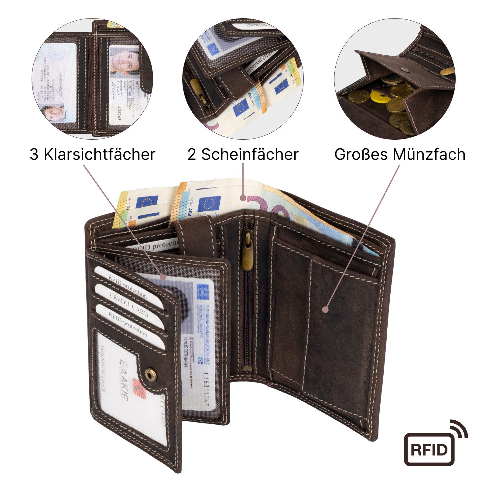EAAKIE Geldbörse RFID Büffel Echt Leder Geldbörse Portemonnaie Herren mit Motiv, RFID Schutz