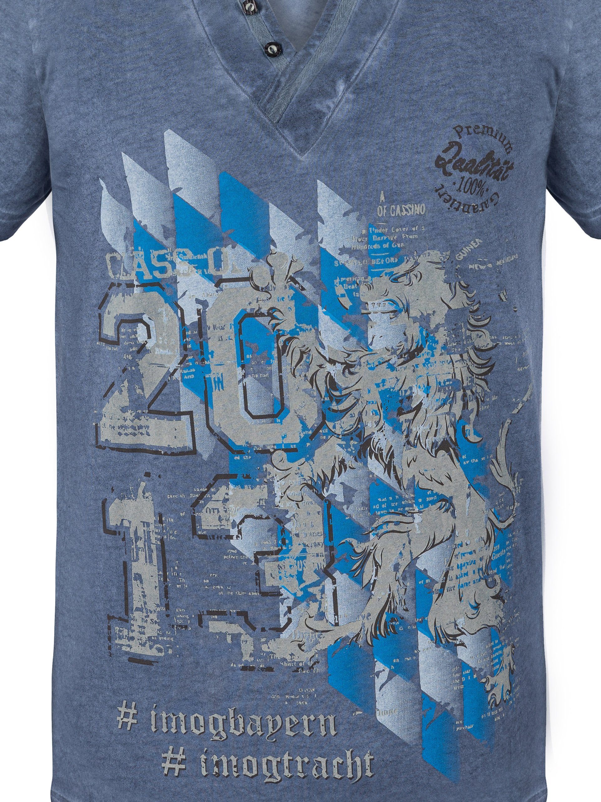 FUCHS T-Shirt Trachten T-Shirt % blau aus 100 Baumwolle Baldi