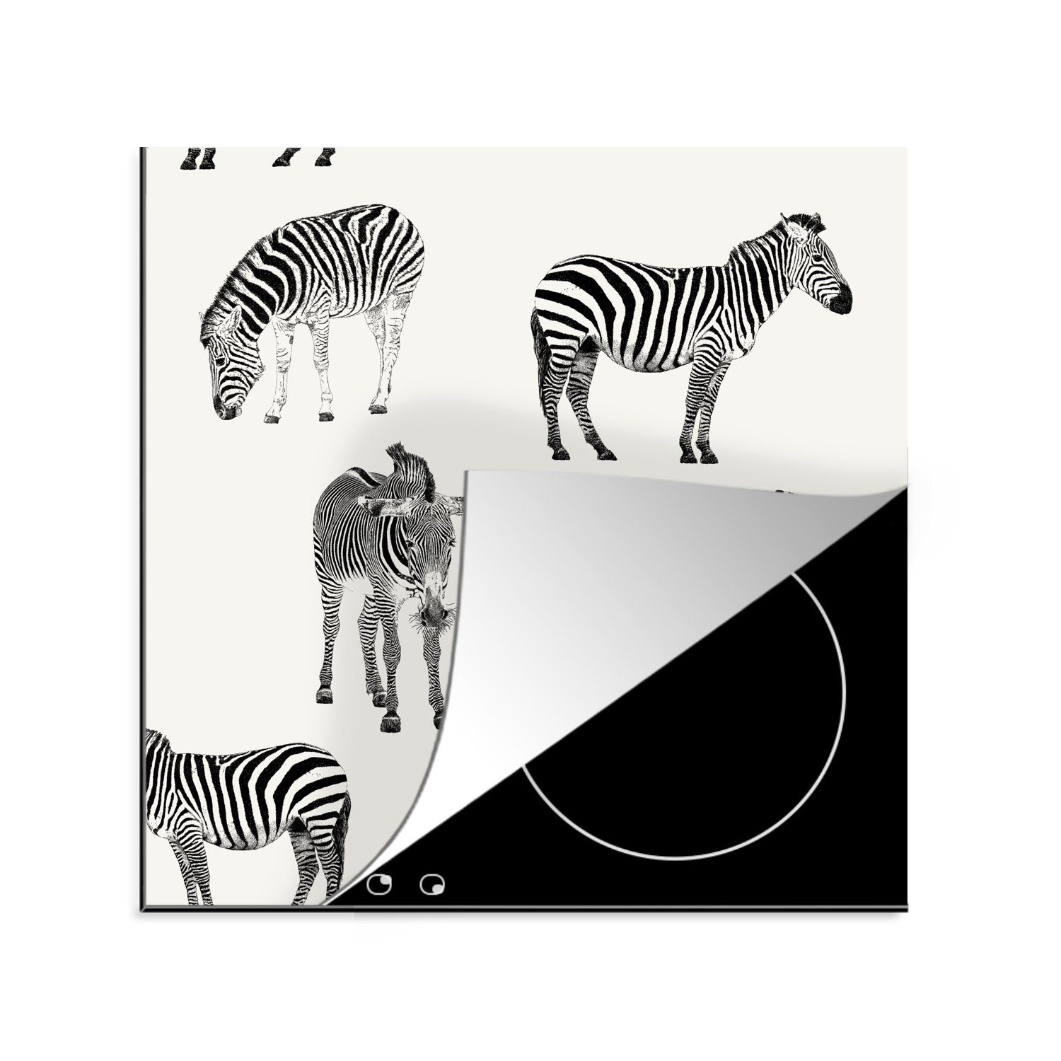 MuchoWow Herdblende-/Abdeckplatte Zebra - Illustration - Muster, Vinyl, (1 tlg), 78x78 cm, Ceranfeldabdeckung, Arbeitsplatte für küche