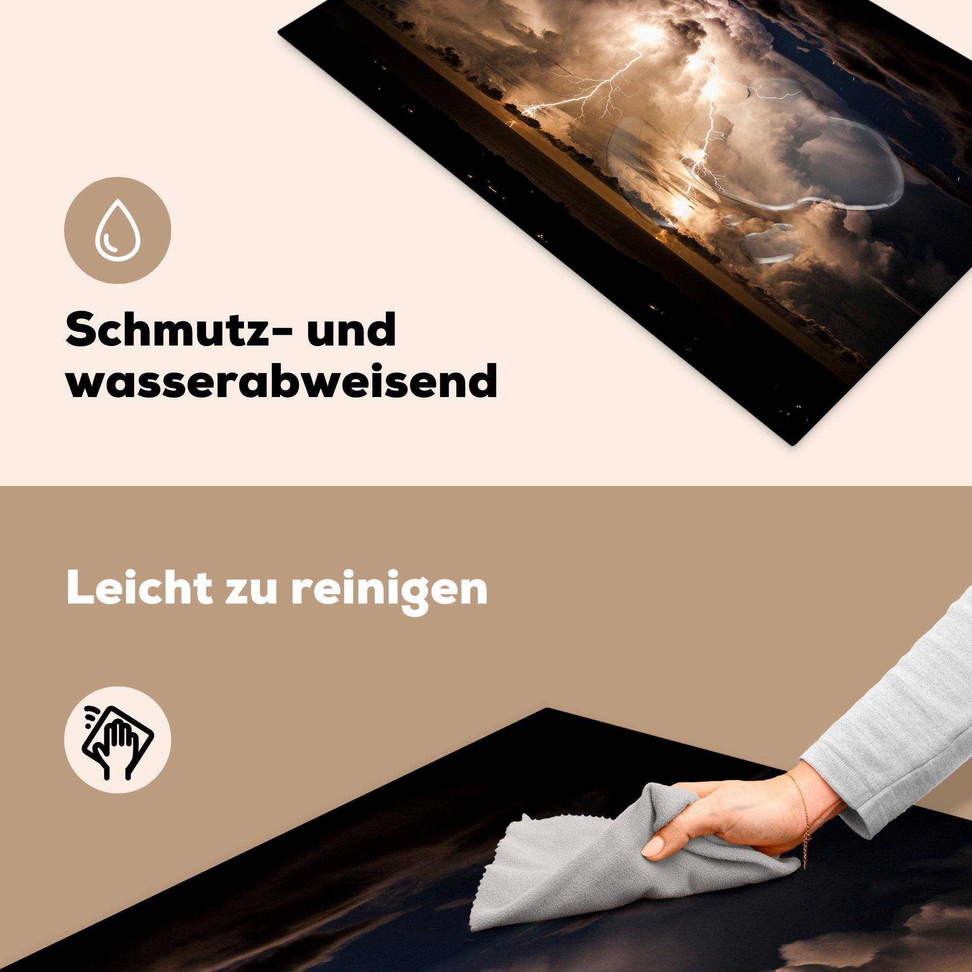 tlg), cm, küche, Herdblende-/Abdeckplatte Gewitterwolken MuchoWow Induktionsmatte 85x52 Ceranfeldabdeckung Blitzen, die Vinyl, für mit (1