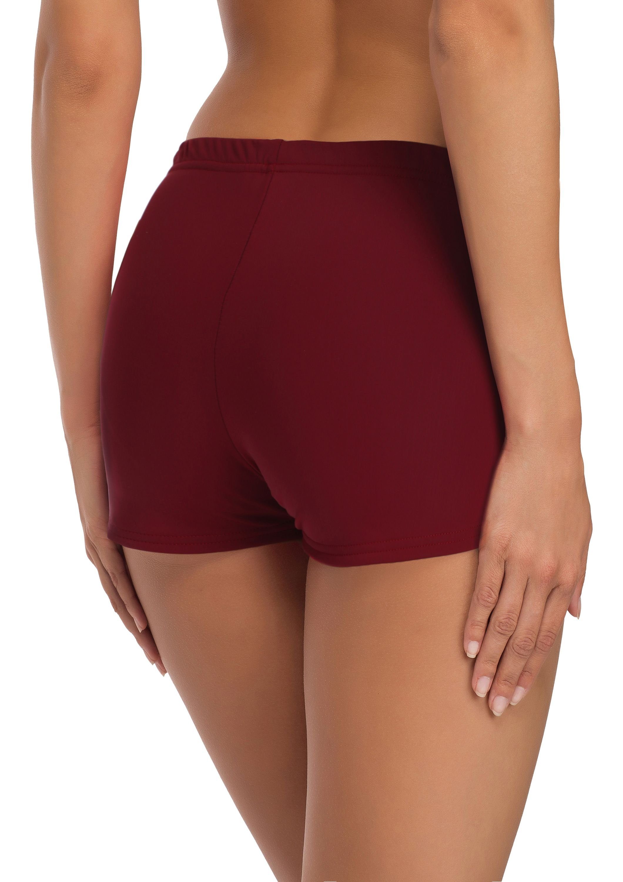 (4222) Modell Badeshorts Bikinihose Weinrot Damen Style Badeshorts Merry L23L1