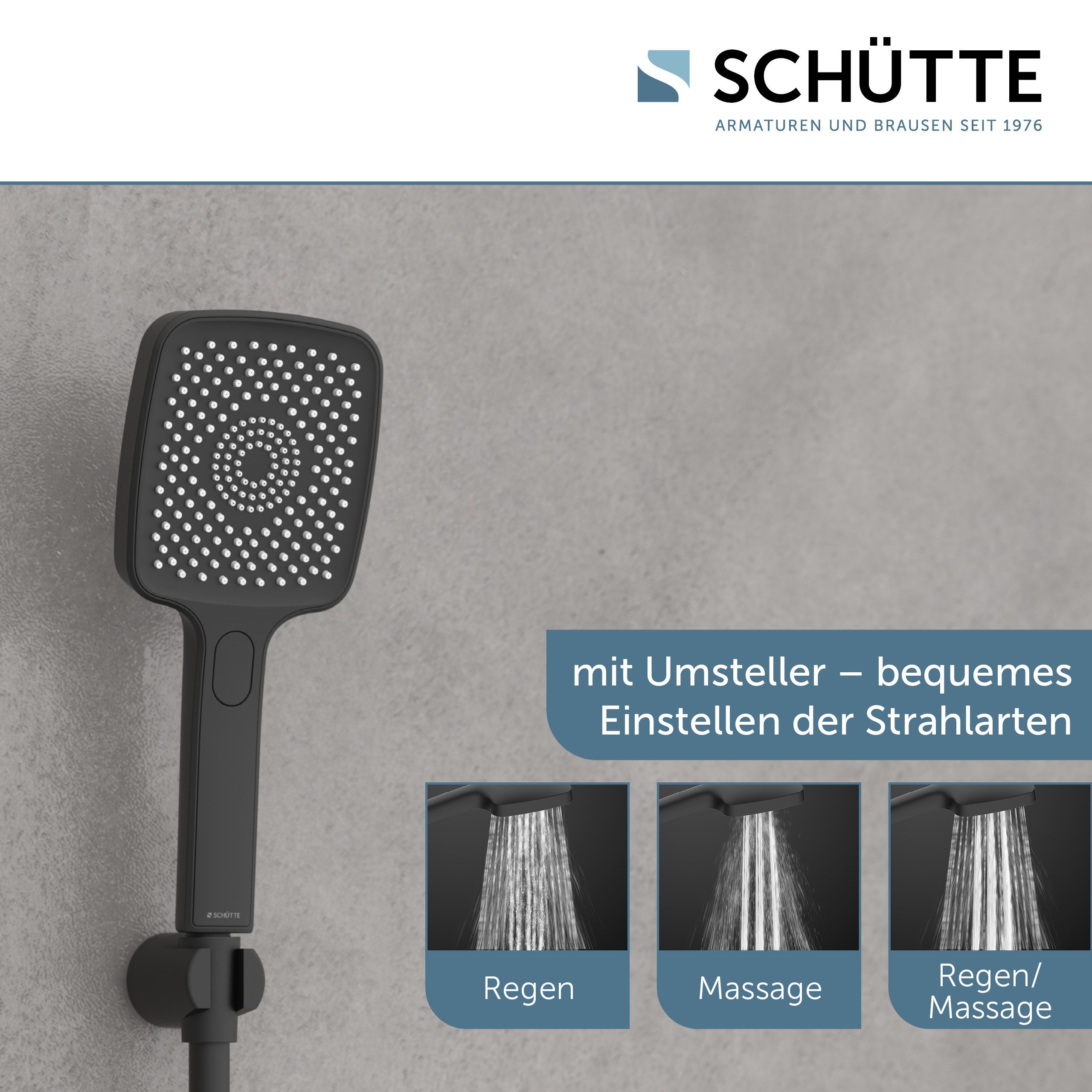 Schütte Handbrause HAWAII, 3-fach verstellbar, mit Antikalknoppen, wassersparend, rund