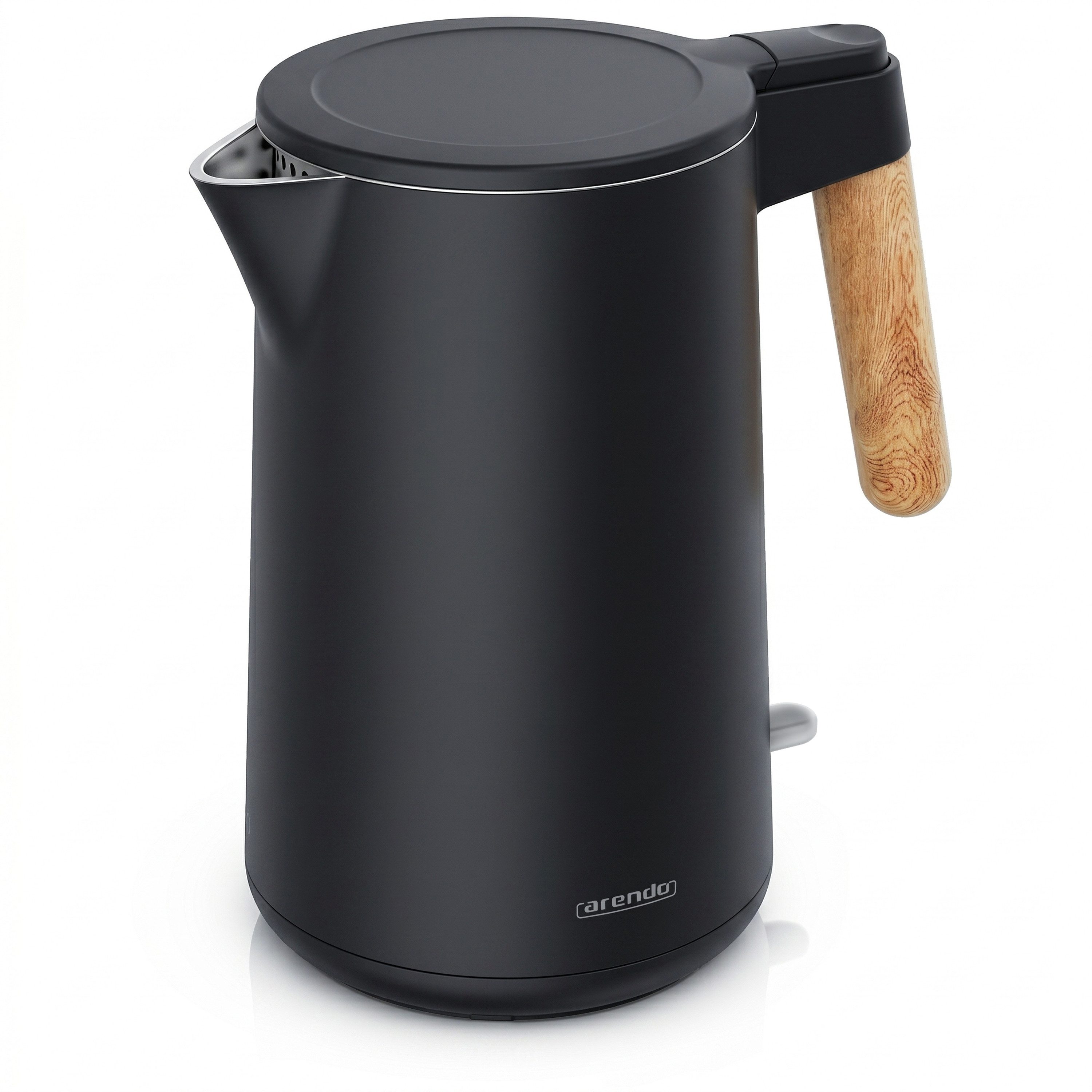 Arendo Wasserkocher Edelstahl, mit Griff in Holzoptik, Doppelwand, Cool-Touch, 360° Basis, 1,5 l, 2200 W, mit Temperatureinstellung, Trockengehschutz, BPA-frei, GS Geprüft