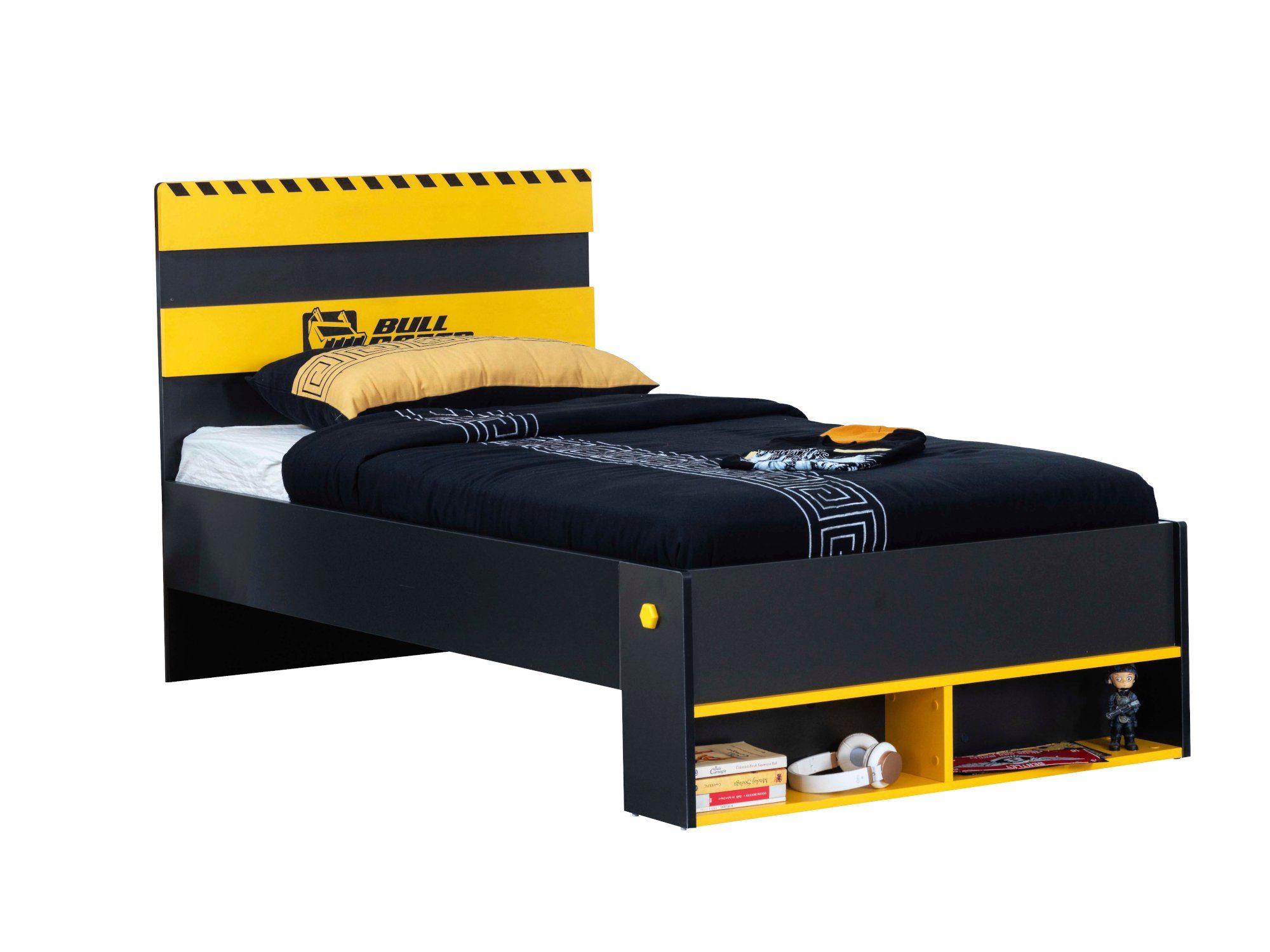 Möbel-Lux Kinderbett Bulldozer, mit Regalfächern, 100x200cm