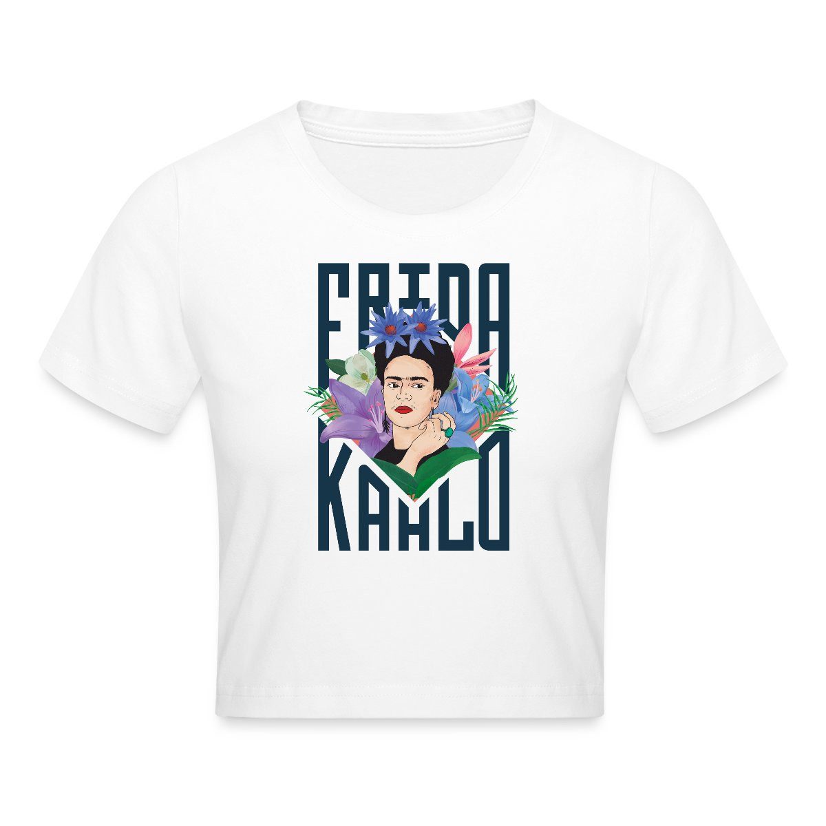 T-Shirt Frida Kahlo Mit Blumenkranz Portrait Crop Top