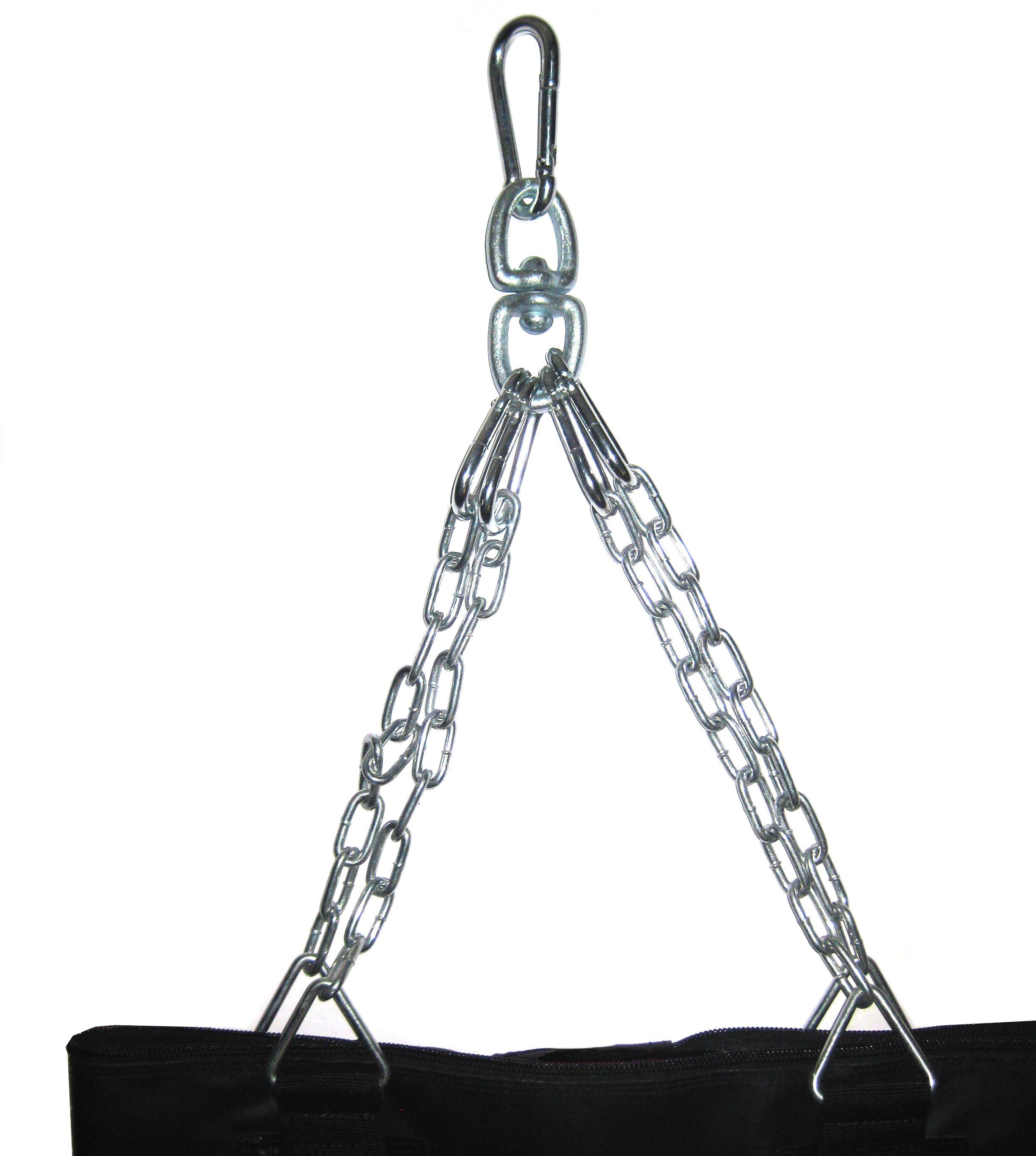 BAY-Sports Boxsack großer Profi Stahlkette Sandsack 180x35cm schwarz Kunstleder ungefüllt (4-strahlige verchromte Stahlkette, 180 x 35 cm), schweren Vinyl mit Nylon-Gitternetzverstärkung, bis 70 kg, 175 Liter