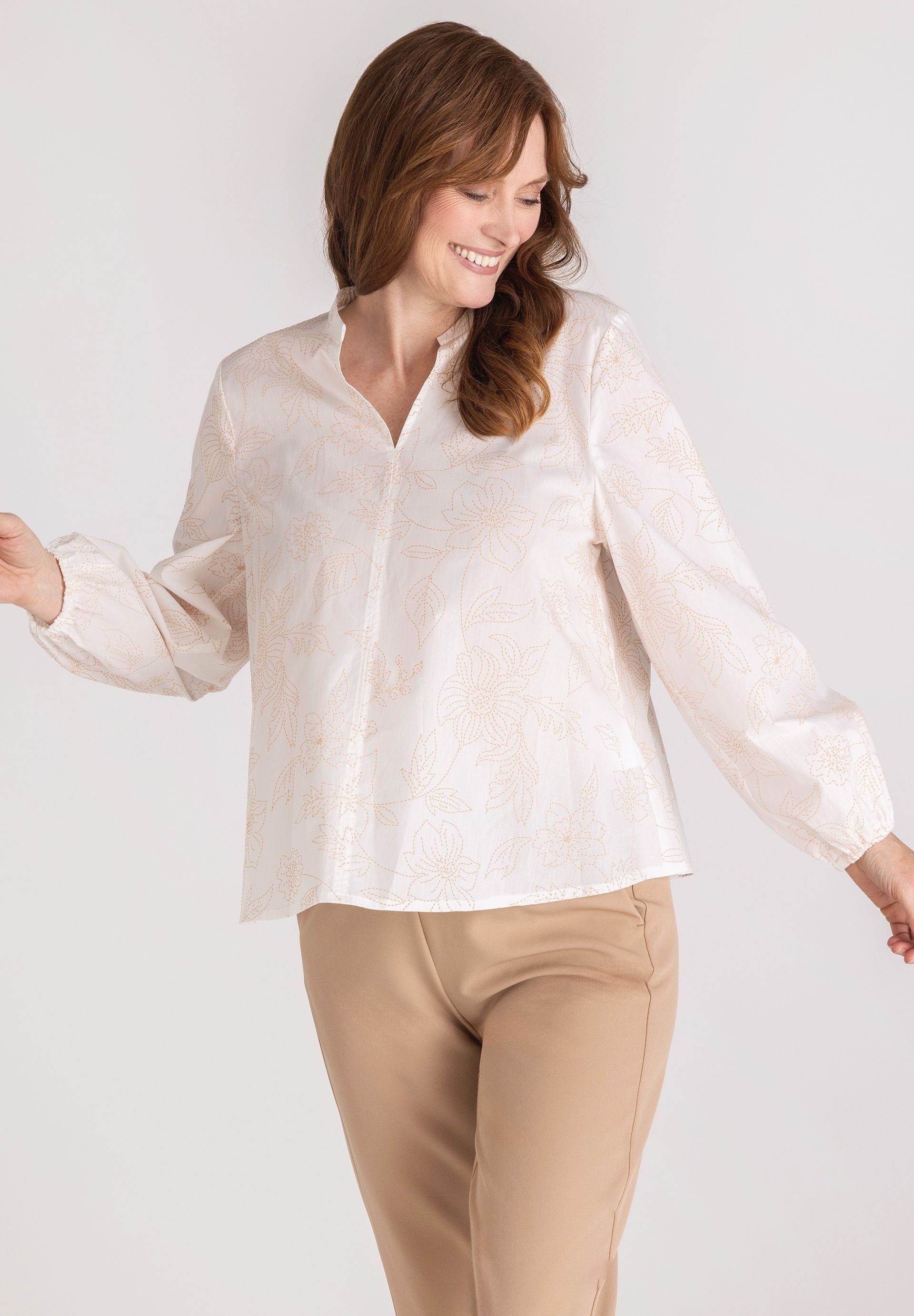 FRANK WALDER Klassische Bluse mit elastischem Ärmelabschluss