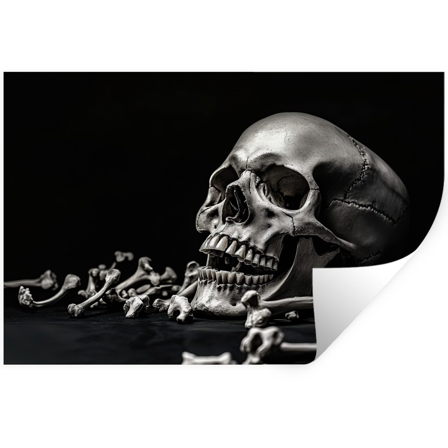 MuchoWow Wandsticker Totenkopf - Knochen - Totenkopf - Schwarz (1 St), Wanddeko, Aufkleber, Wandtattoo, 120x80 cm