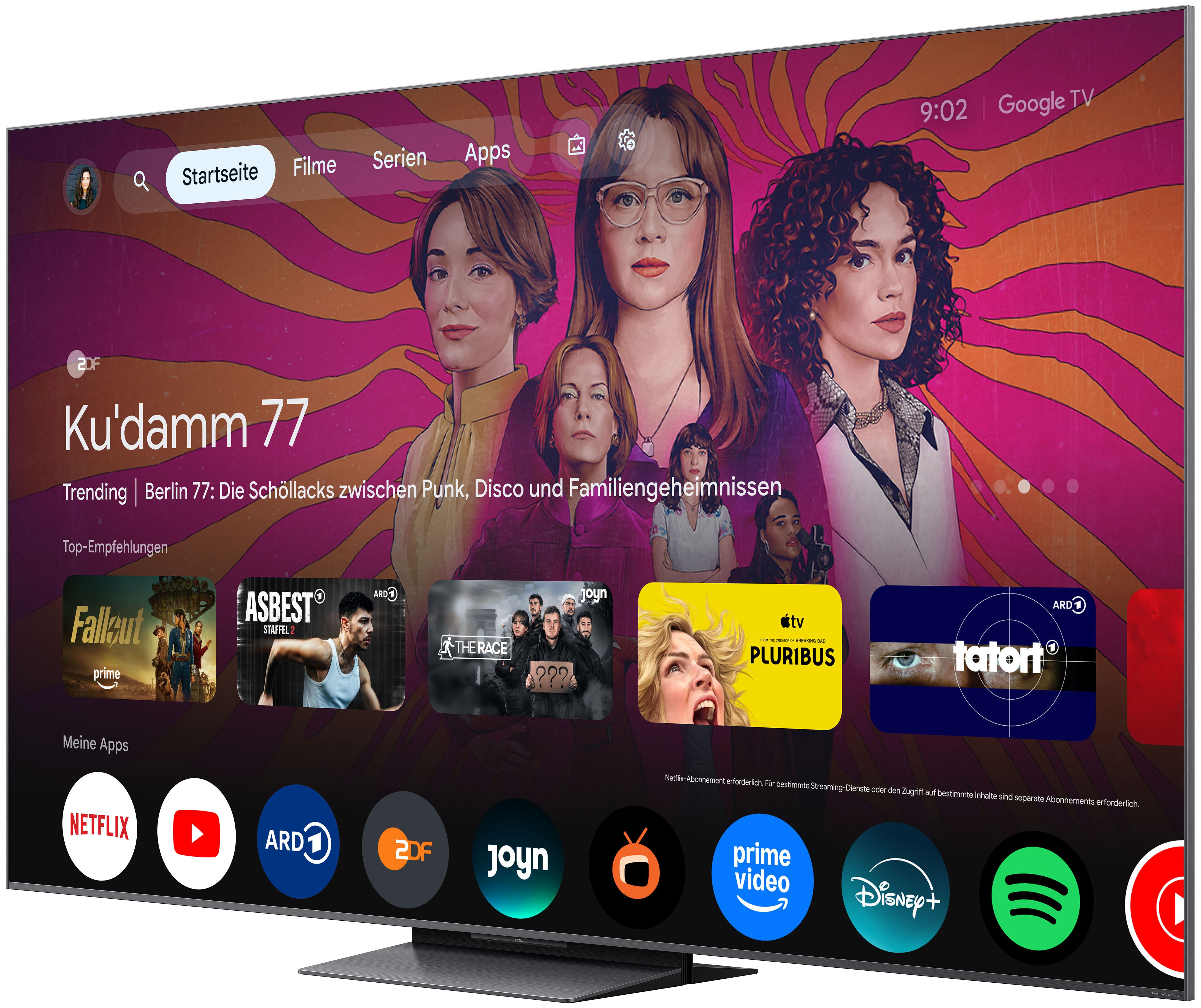 TCL 75C8LX1 Mini-LED-Fernseher (189 cm/75 Zoll, 4K Ultra HD, Google TV, SQD-Mini LED, HDR 6000 Nits, 100%BT.2020, 144Hz, AiPQ Pro,Dolby Vision)