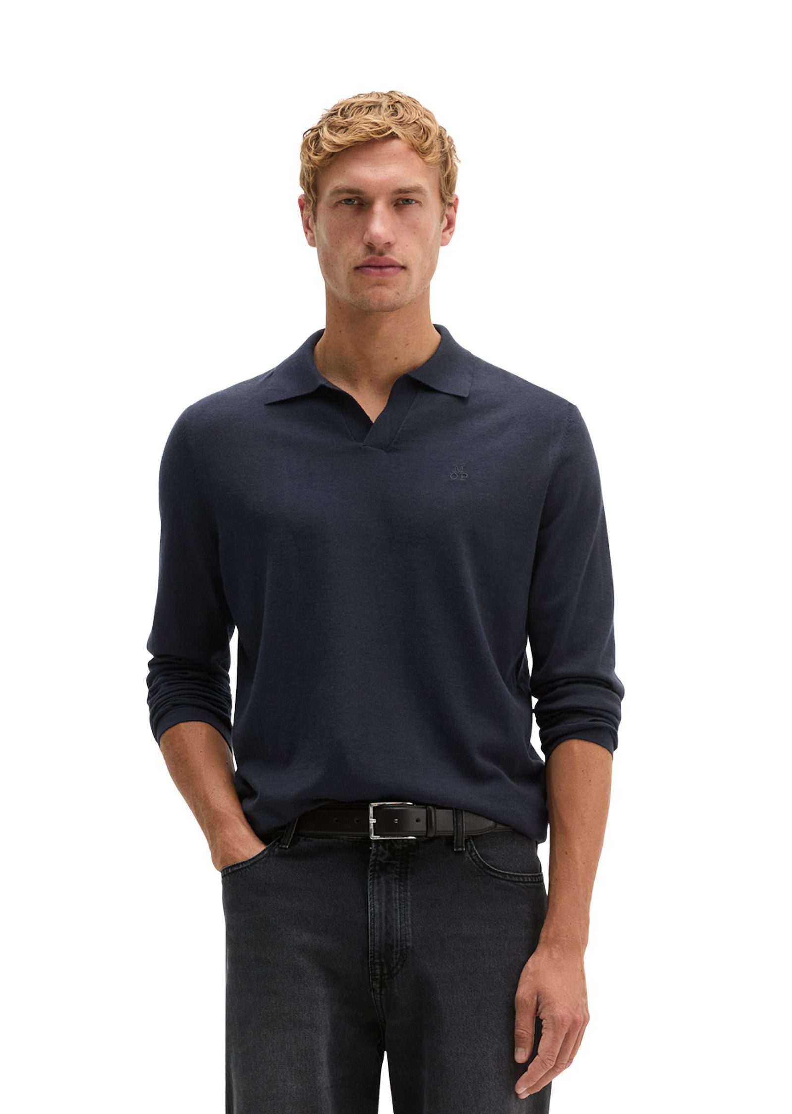 Marc O'Polo Langarm-Poloshirt aus Bio-Baumwoll-Kaschmir-Mix