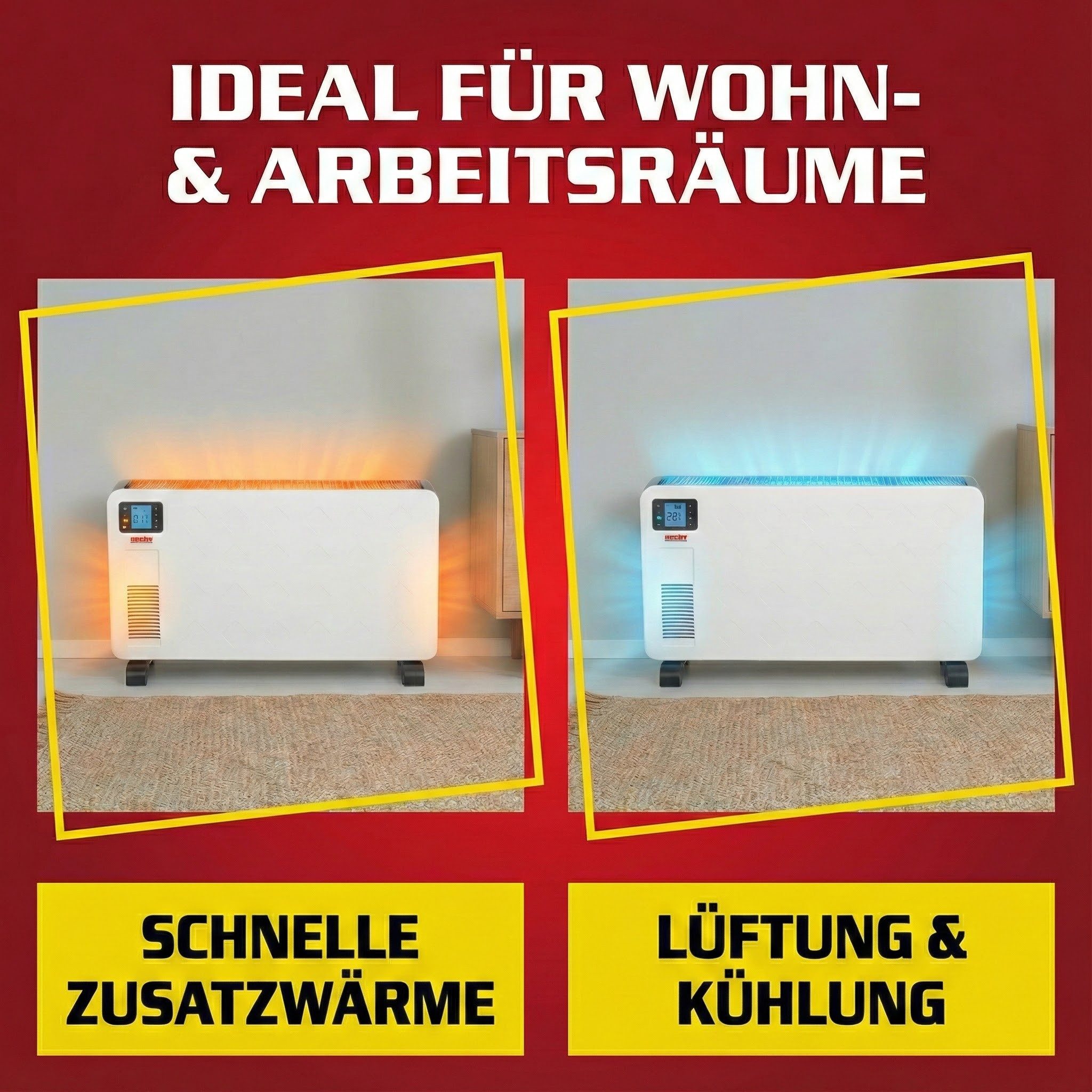 Hecht Konvektor Elektro Heizung Heizlüfter Elektroheizer 3623, 2300 W, Thermostat, Timer, Stromsparend