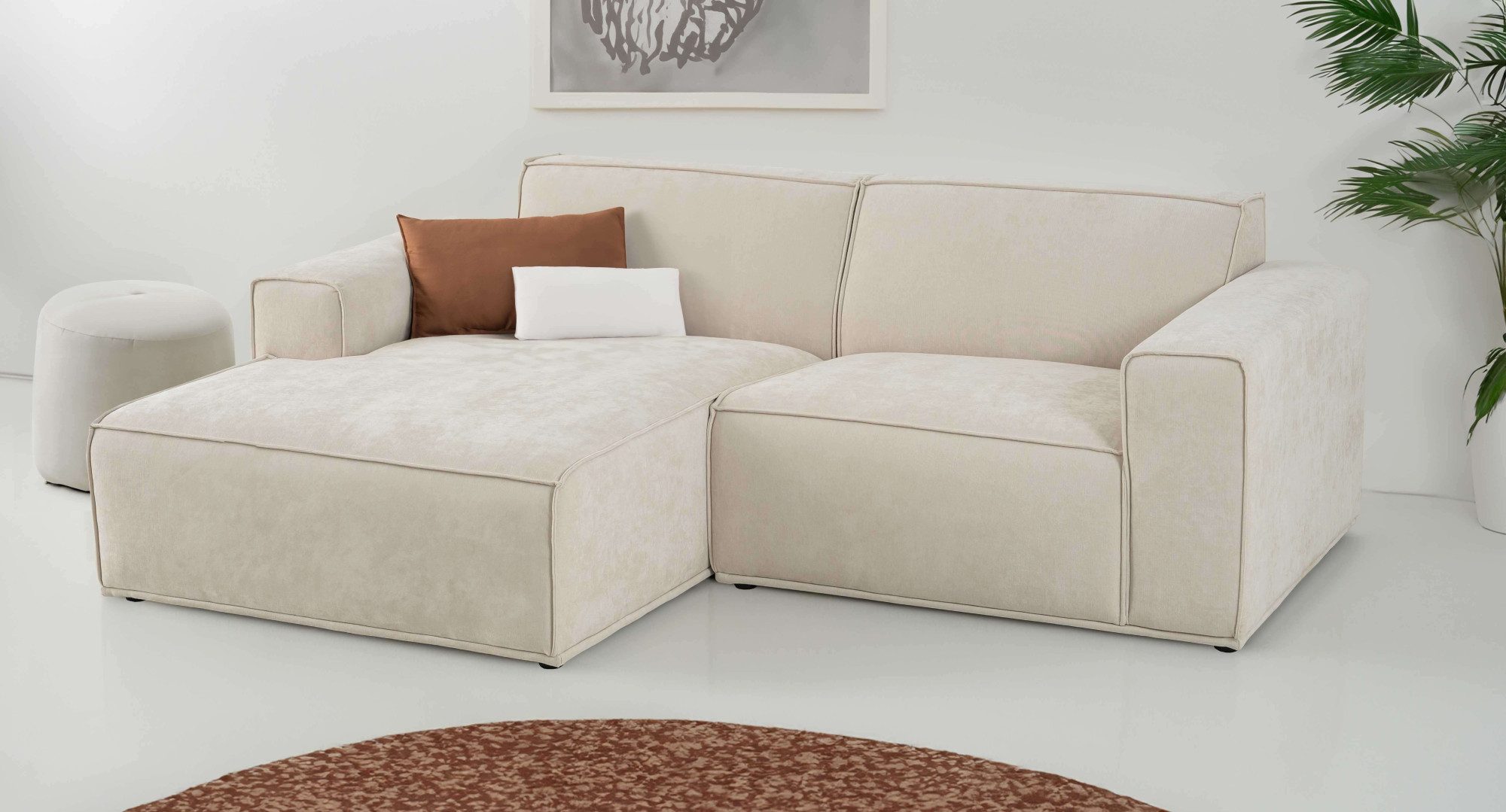 Home affaire Ecksofa Avelin, 228 cm, L-Form, Chenille, Struktur-Boucle, mit Wellenunterfederung, Kedernaht, bodentief, Skandi-Design