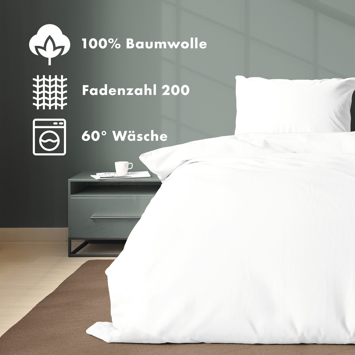 Jacobson Bettwäsche Set - 100% Baumwolle, Perkal, 2 teilig, Erhältlich in den Größen 135x200, 155x220, 200x200, 200x220, 240x220