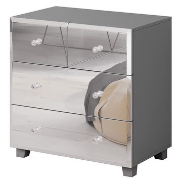 Lomadox Schlafzimmer-Set BUCCERI-83, (Spar-Set, 5-St), weiß, Spiegelfronten Kleiderschrank, Nachttische, Kommode, Highboard