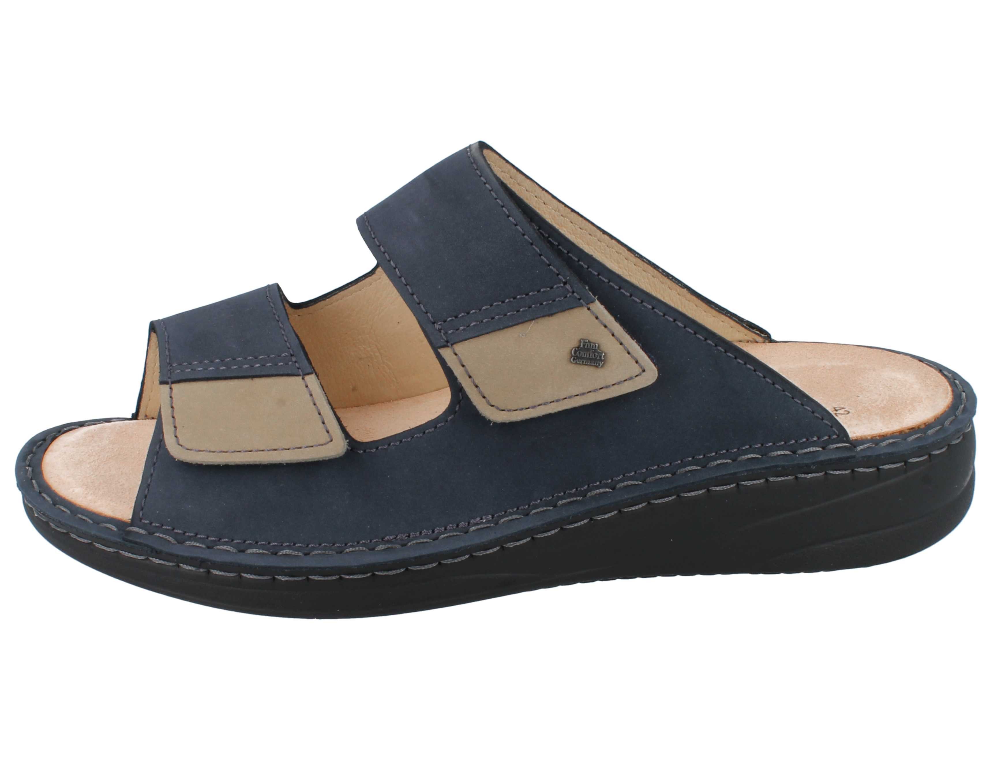 Finn Comfort FINN COMFORT Psara Herren Pantolette dunkelblau beige Nubukleder - Hausschuh Wechselfußbett