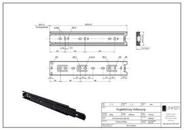 SO-TECH® Auszug Vollauszug 45 kg 250 - 750 mm KV3-45-H45-NF schwarz (2 St)