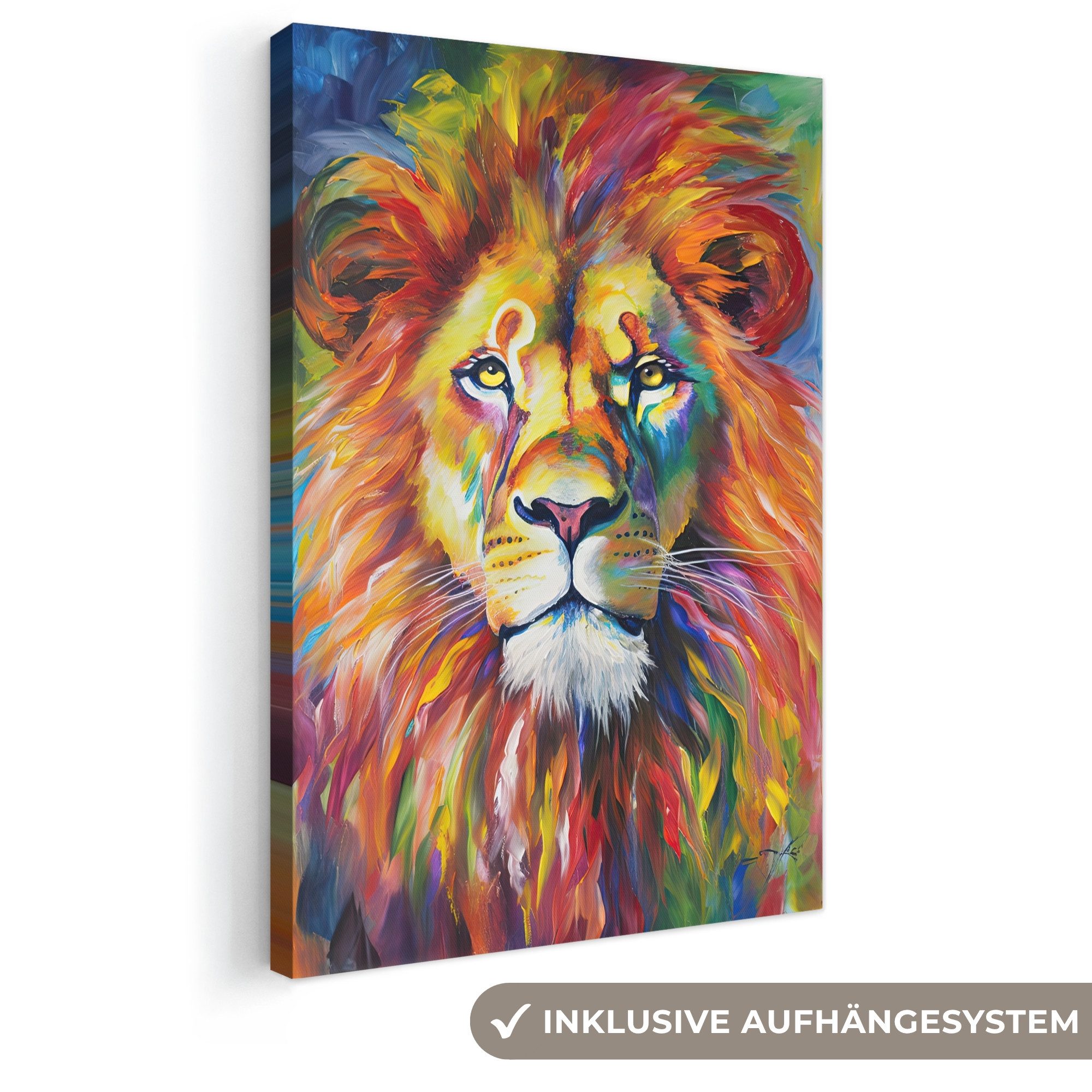 OneMillionCanvasses® Leinwandbild Löwe - Ölfarbenoptik - Kunst - Tiere, Fotodruck (1 St), Leinwand Canvas Wandbild, Wanddekoration 20x30 cm