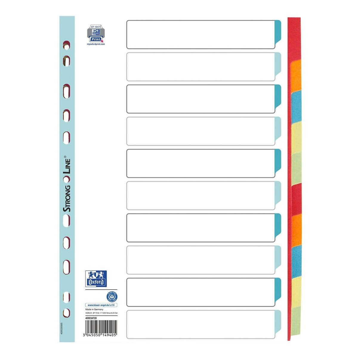OXFORD Aktenordner, Register 10-tlg., farbige Taben, A4, Karton