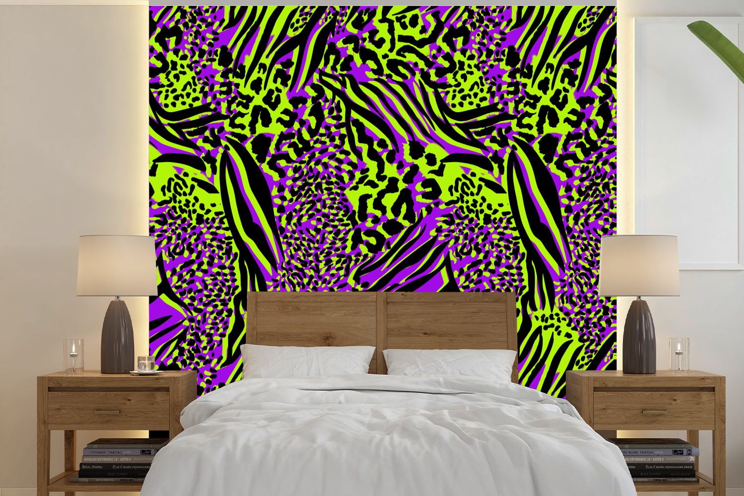MuchoWow Fototapete Tiere - Muster - Neon, Matt, bedruckt, (5 St), Vinyl Tapete für Wohnzimmer oder Schlafzimmer, Wandtapete | Fototapeten