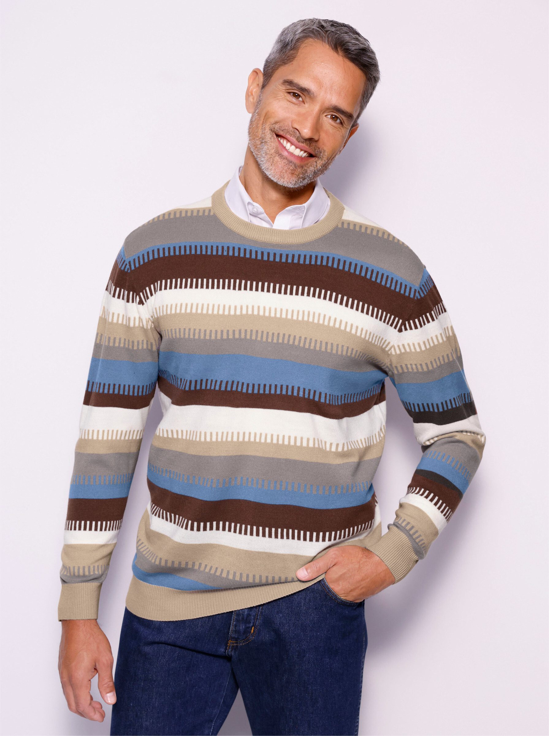 Sieh an! Strickpullover Rundhals-Pullover Langarm Jacquard