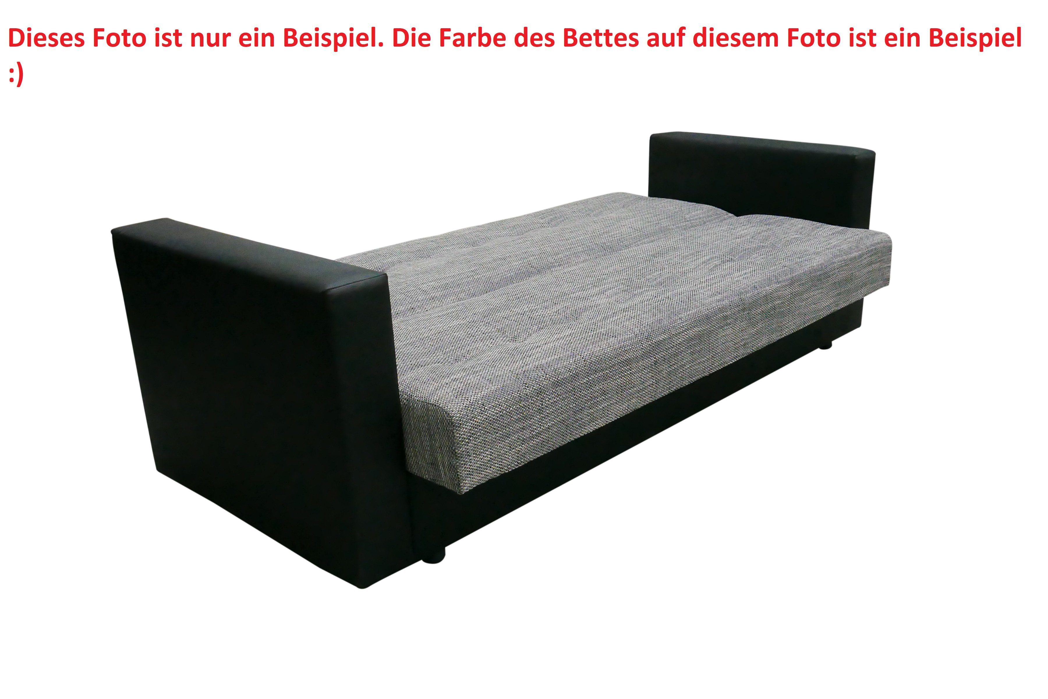 und PLUS 210cm Sofa COUCH mit Schlafsofa, Bettkasten Schlaffunktion pressiode Grau+Weiß WIND