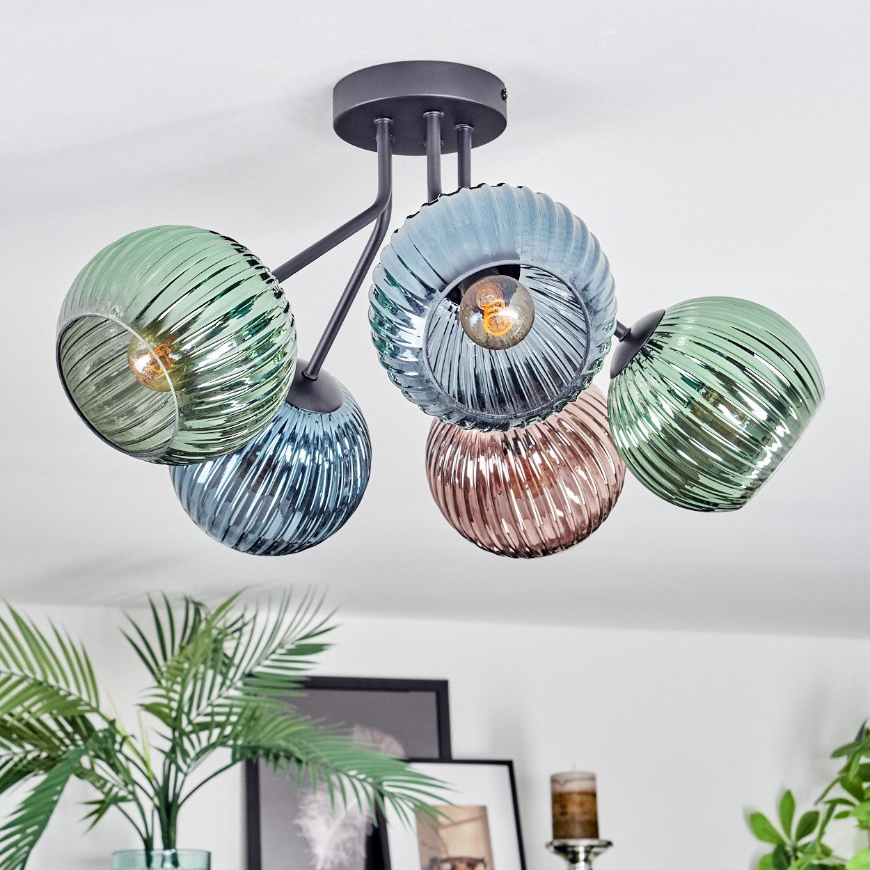 hofstein Deckenleuchte Deckenlampe aus Metall/Riffelglas in günstig online kaufen