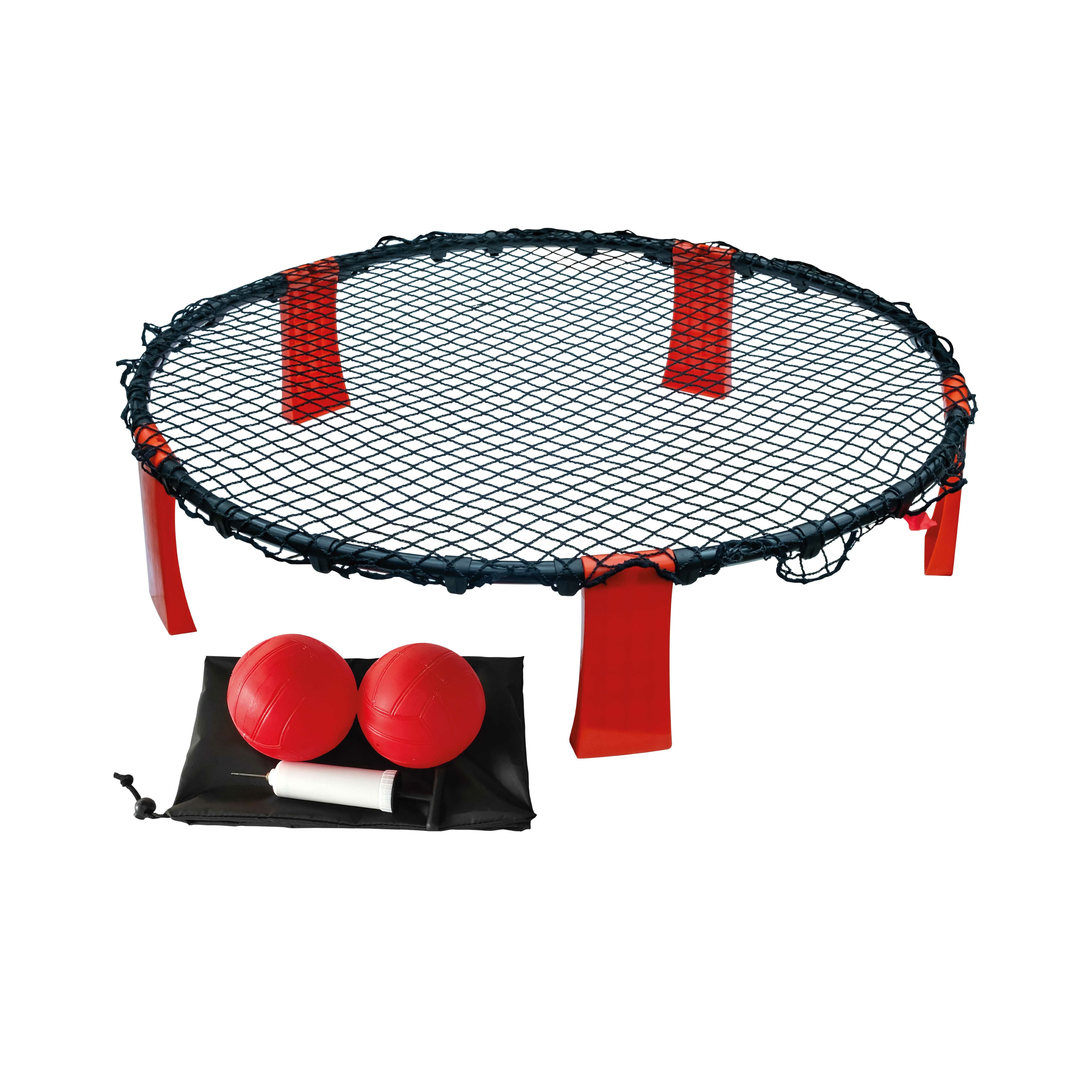 Carromco Spiel, Spikeball, Trampolin-Tennis, Bounce Ball, Spike Action Ball Spielset Abschlagball mit 2 Bällen, Pumpe, Tasche