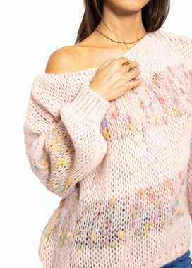 SASSYCLASSY Strickpullover Oversize Pullover mit multicolor Blockstreifen in Grau