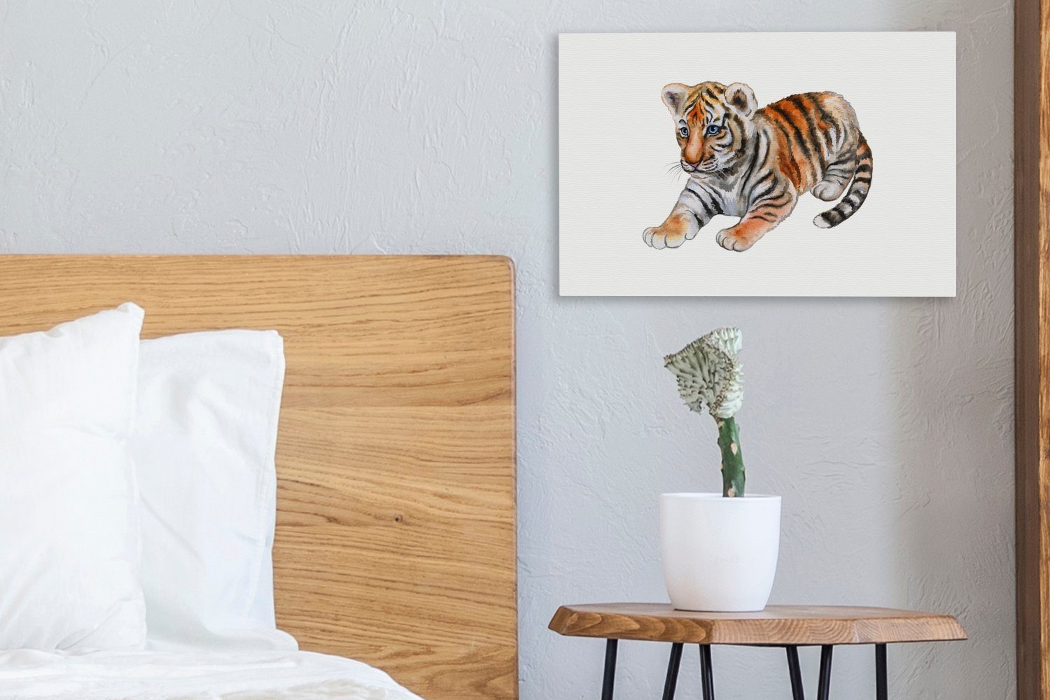 OneMillionCanvasses® Leinwandbild Tiger - cm (1 Leinwandbilder, St), - Weiß, Wanddeko, Baby Aufhängefertig, 30x20 Wandbild