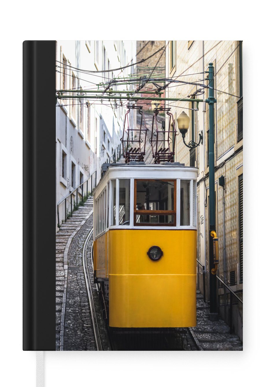 MuchoWow Notizbuch Eine Straßenbahn bleibt auf der Lavra-Seilbahn in Lissabon stecken, Journal, Merkzettel, Tagebuch, Notizheft, A5, 98 Seiten, Haushaltsbuch