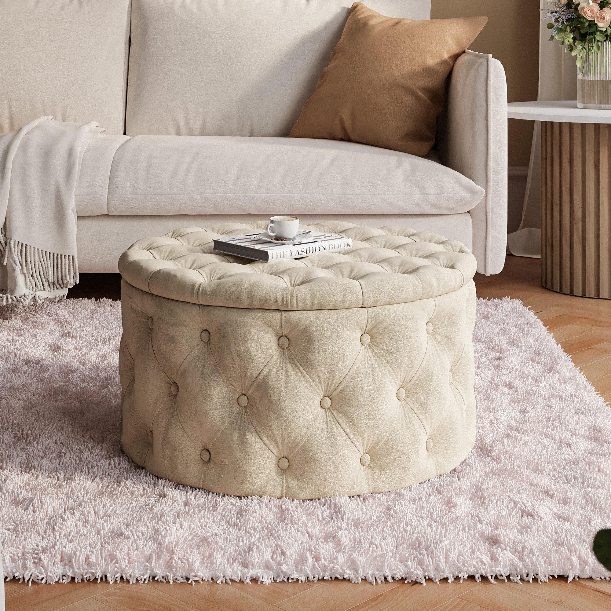 Lookway Hocker CHESTERFIELD runder gesteppter mit Staufach (1x Hocker), Durchmesser: ø70 cm – Bild 2 von 5