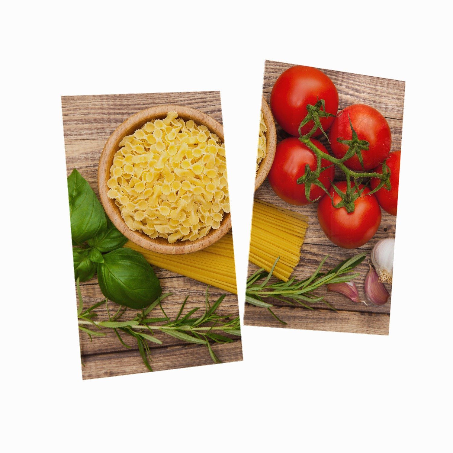 Spaghetti 2 inkl. Basilikum, Wallario Größen tlg., und Herd-Abdeckplatte 5mm Knoblauch verschiedene Tomaten, ESG-Sicherheitsglas, mit Noppen), (Glasplatte,