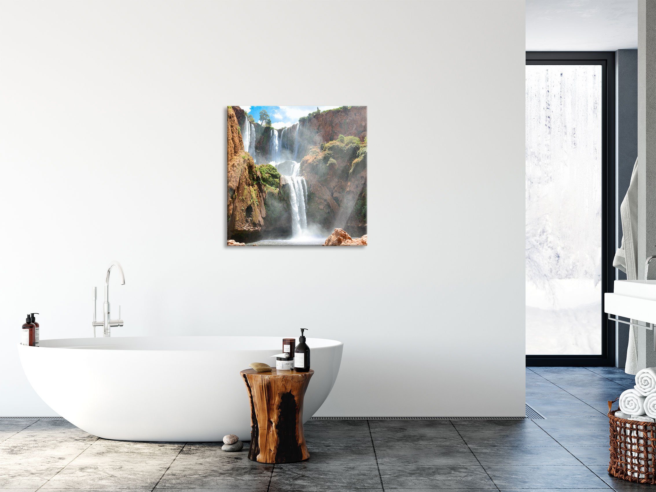 Echtglas, Wasserfall, Wasserfall Spektakulärer Abstandshalter St), Spektakulärer (1 Glasbild Pixxprint und Aufhängungen aus Glasbild inkl.
