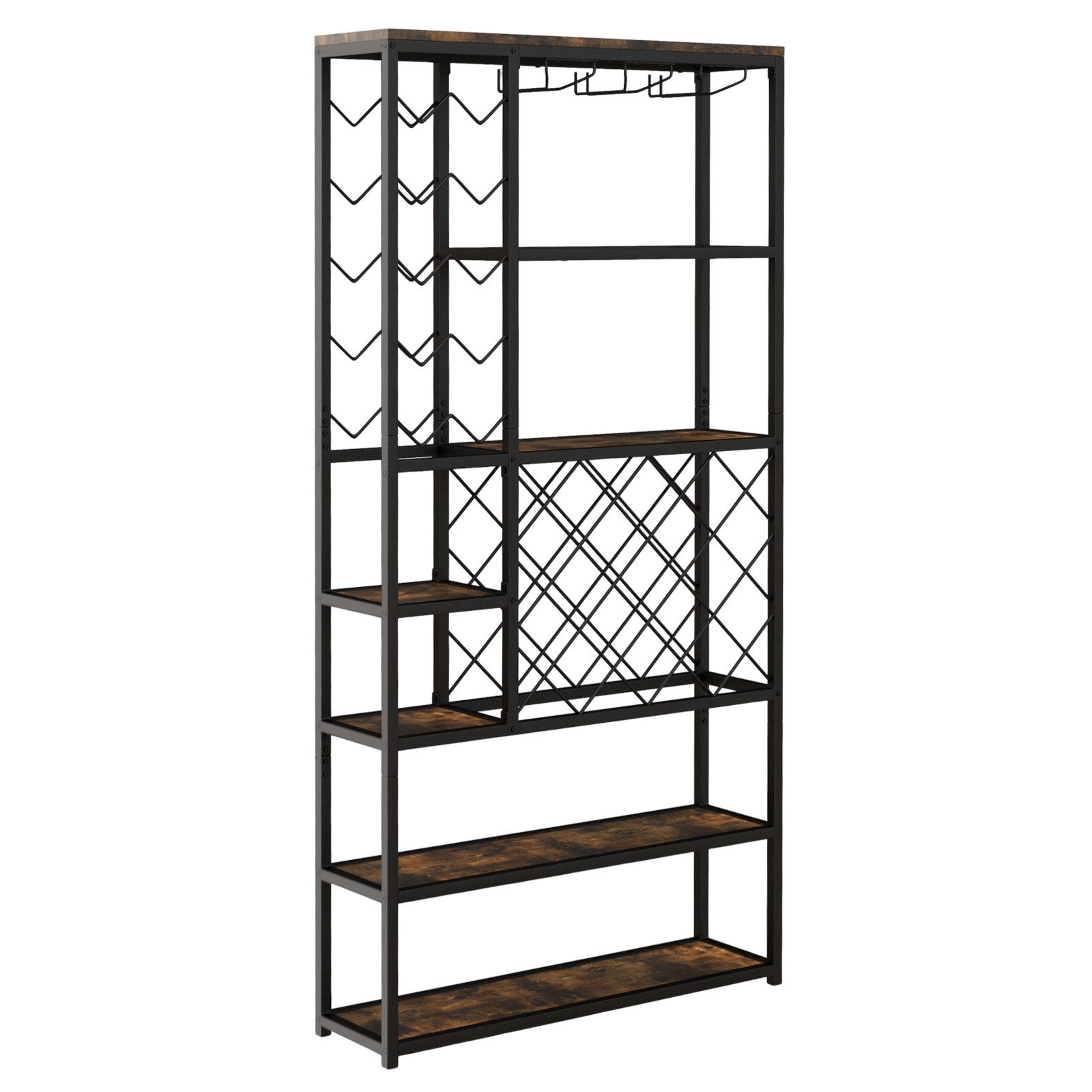 COSTWAY Weinregal, stehend, Metall, für 27 Flaschen, mit Glashaltern & Regal