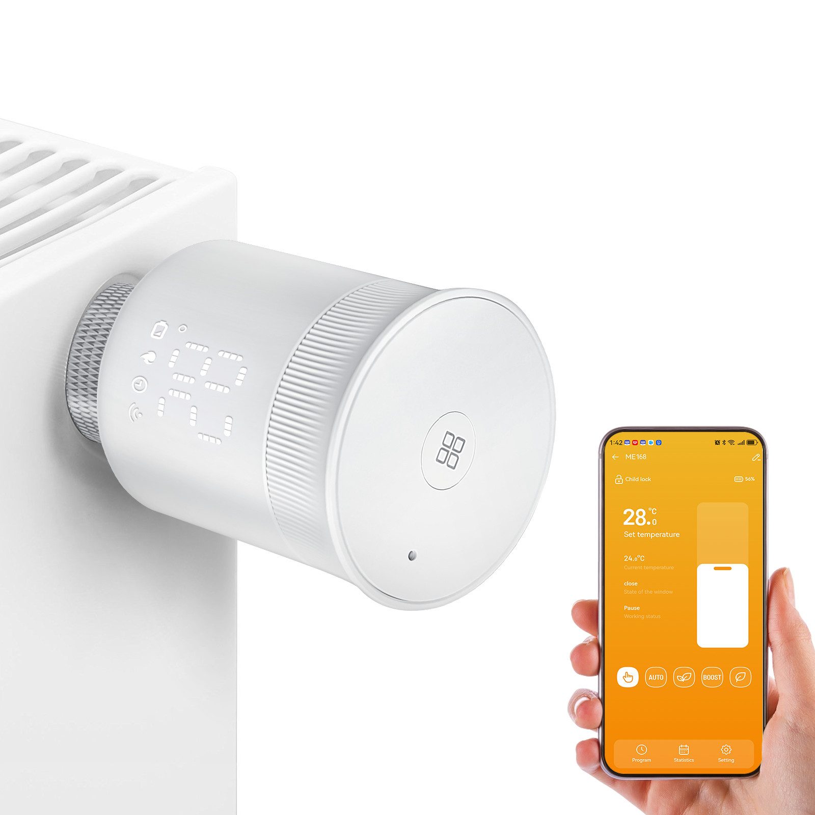 CONENTOOL Heizkörperthermostat ME168 Intelligentes Heizkörper-Thermostat, Kindersicherung, Frostschutz, energiesparend, Smartlife APP