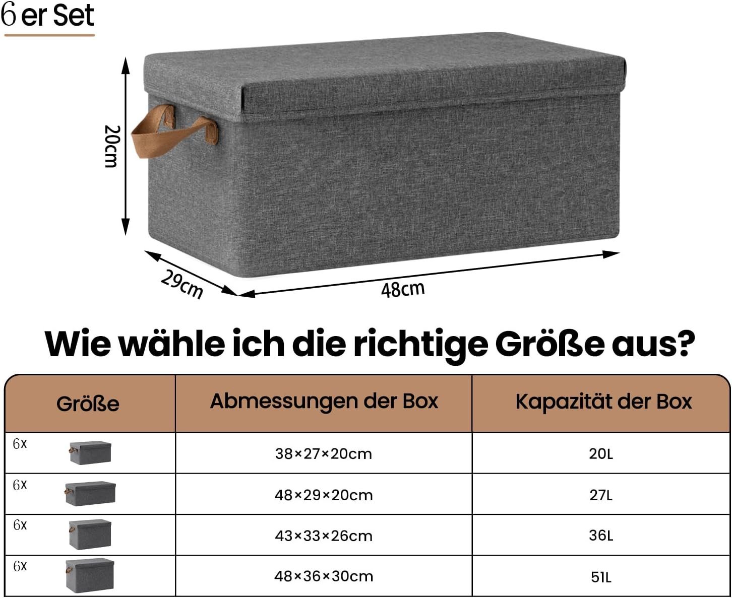 Woltu Aufbewahrungsbox (6 St., Set), mit Deckel, mit Griffen, faltbare Box für Kleidung Spielzeug
