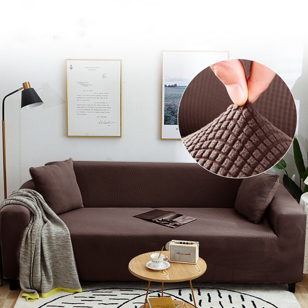 Sofahusse Stretch-Sofabezug Elastisch Couch Sesselbezug mit dezentem Muster, MULISOFT, mit elastischem Bund, rutschfesten Schaumstoffstreifen Braun | Sofahussen
