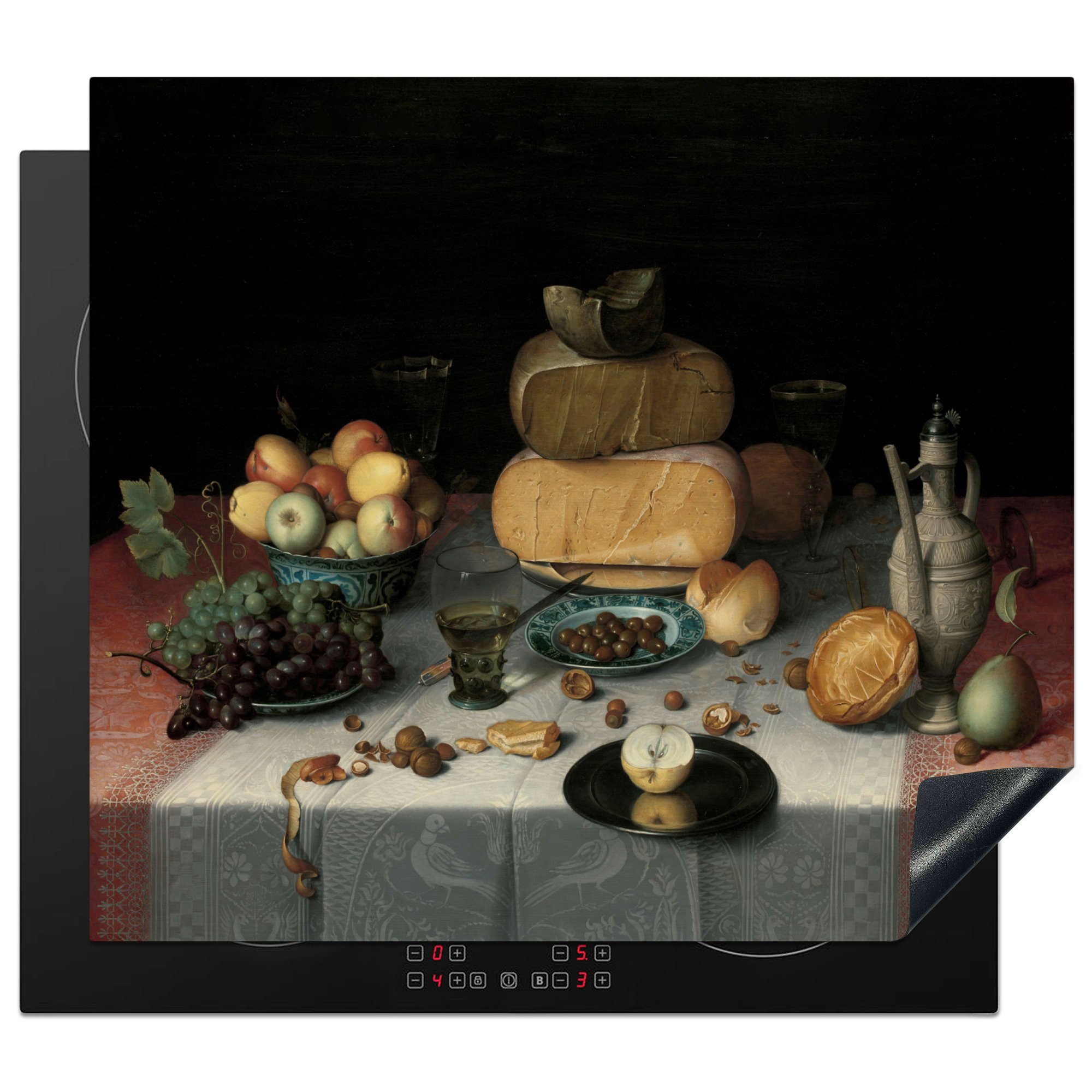 MuchoWow Herd-Abdeckplatte Stilleben mit Käse - Kunstwerk - Alte Meister, Vinyl, (1 tlg), Küche Herdabdeckplatte Ceranfeld Vinyl Einteilig, 59x52 cm