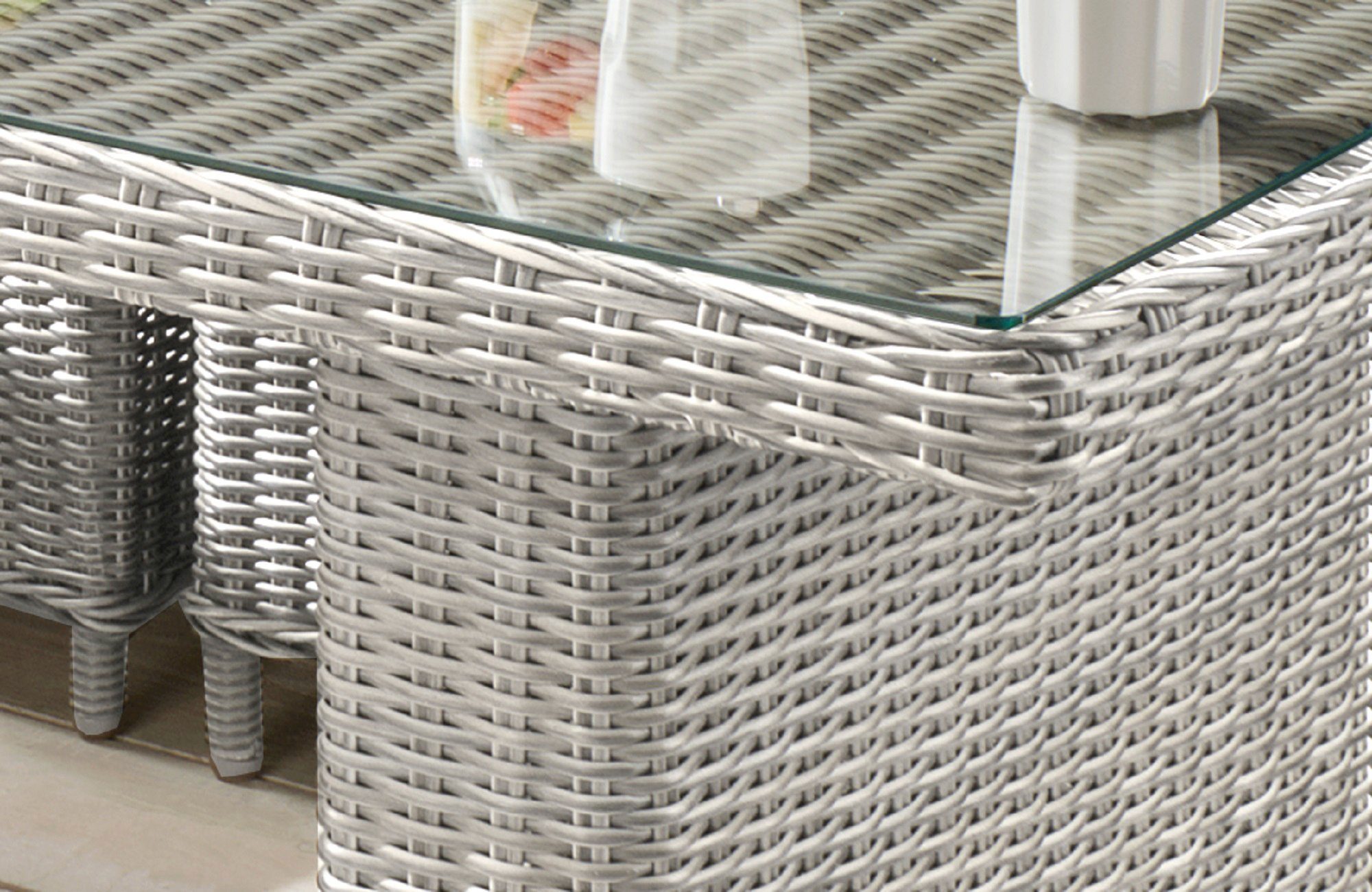 Destiny Garten-Essgruppe PALMA, (19-tlg., 2x Schenkel, 1x Eckmodul, 1x Singlemodul, 1x Tisch, inkl. Auflagen), Aluminium, Polyrattan