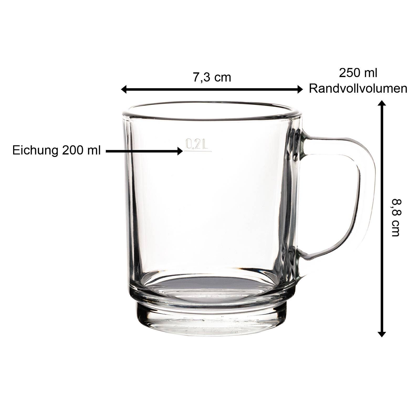 Pasabahce Tasse Pub Glastassen Kaffeegläser 0,2 l 12er Set, 12-tlg., Glas