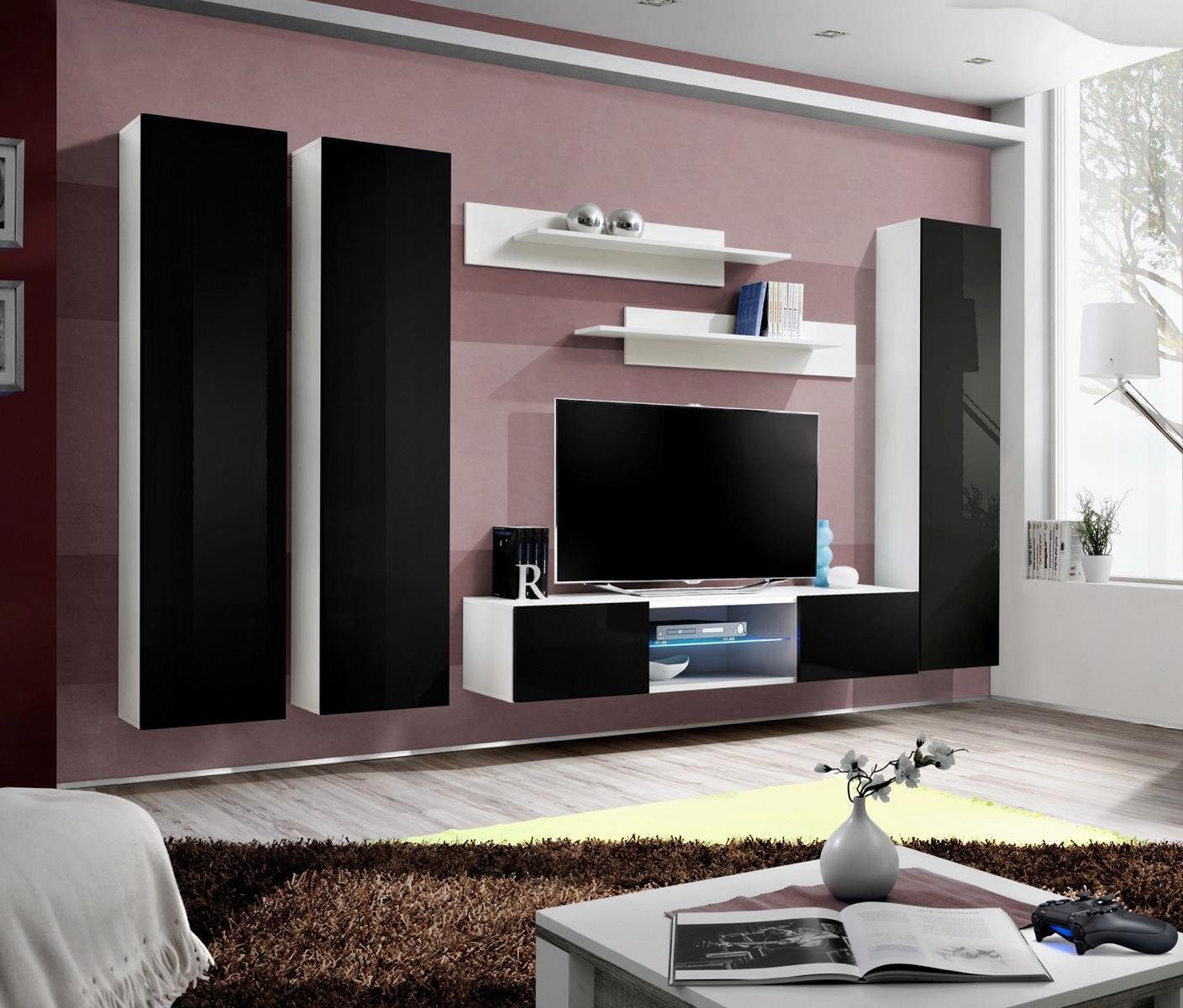 Wohnzimmer-Set Ständer+3x in Hänge Wohnwand 7tlg. TV-Ständer, Moderne Europa (7-St., Vitrine JVmoebel Wandregal), Wandschrank+2x Wohnzimmer Set Made Wohnwand+1x TV Luxus 1x