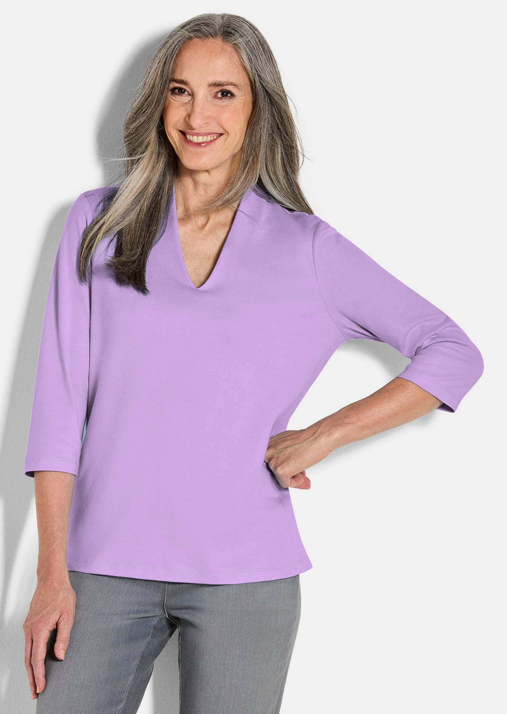 GOLDNER Print-Shirt Elegantes Basic-Shirt mit V-Ausschnitt Zeitloses Halbar günstig online kaufen