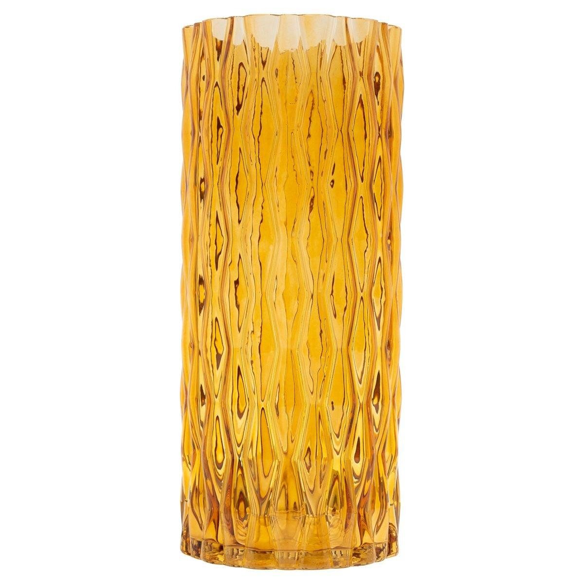 INNA-Glas Dekovase Glas Blumenvase Mirian mit Struktur, klar-gelb, 30 cm, Ø 12,8 cm