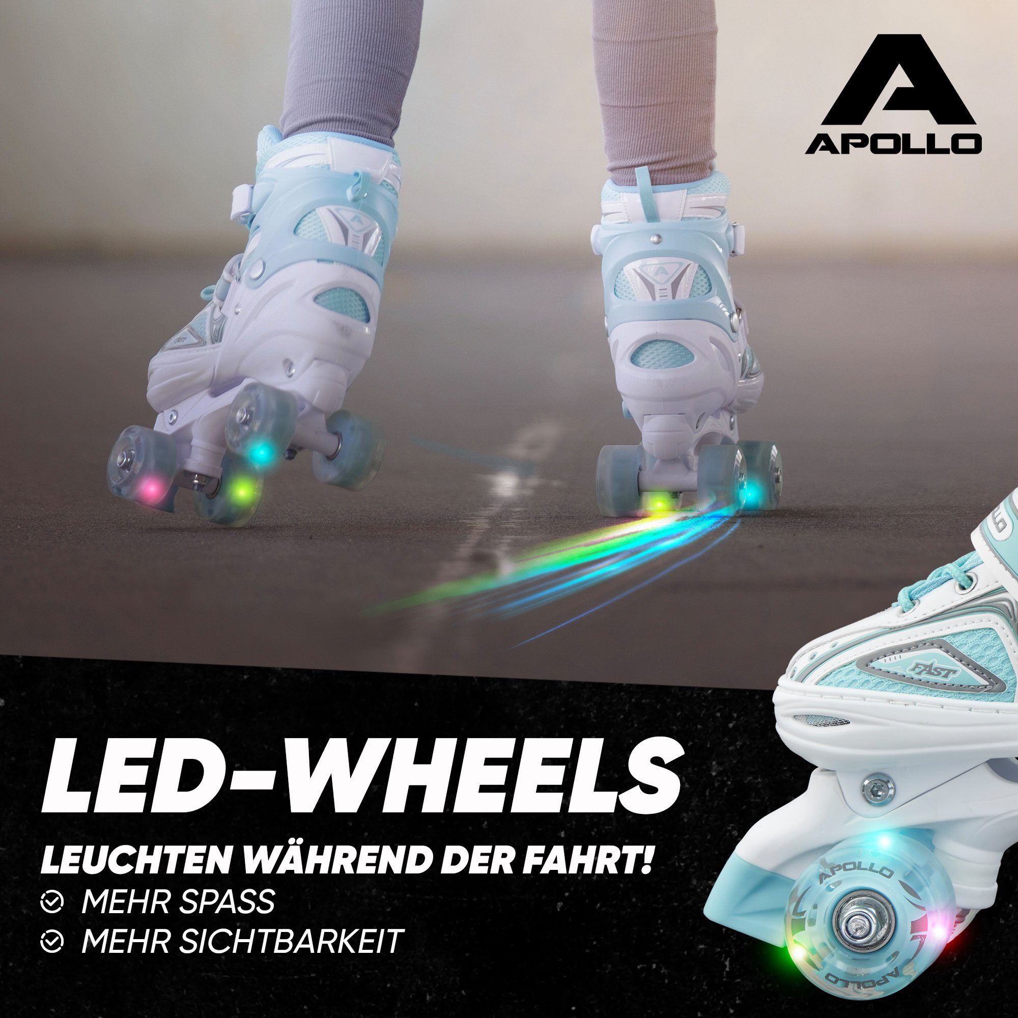 Apollo Rollschuhe LED Rollschuhe größenverstellbar Super Quads X-Pro, größenverstellbare Roller Skates für Mädchen und Jungen - Größen 31-42 – Bild 3 von 5