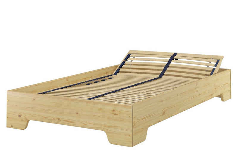 ERST-HOLZ Bett Doppelbett Echtholzbett überlang massiv Kiefer 140x220 cm, Kieferfarblos lackiert