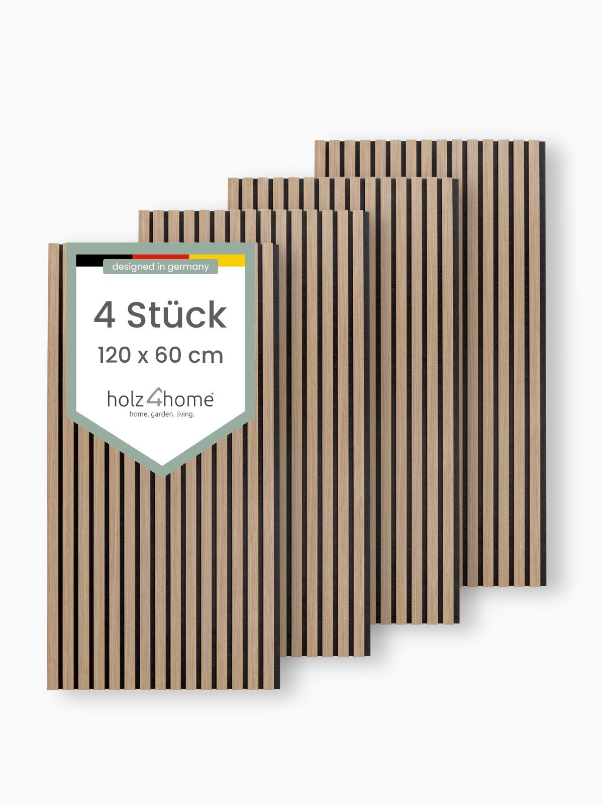 holz4home® 3D Wandpaneel Akustikpaneel 4er Set Holz 120x60 cm I Wandpaneel aus MDF in Holzoptik, (4-tlg) Modern und Minimalistisch