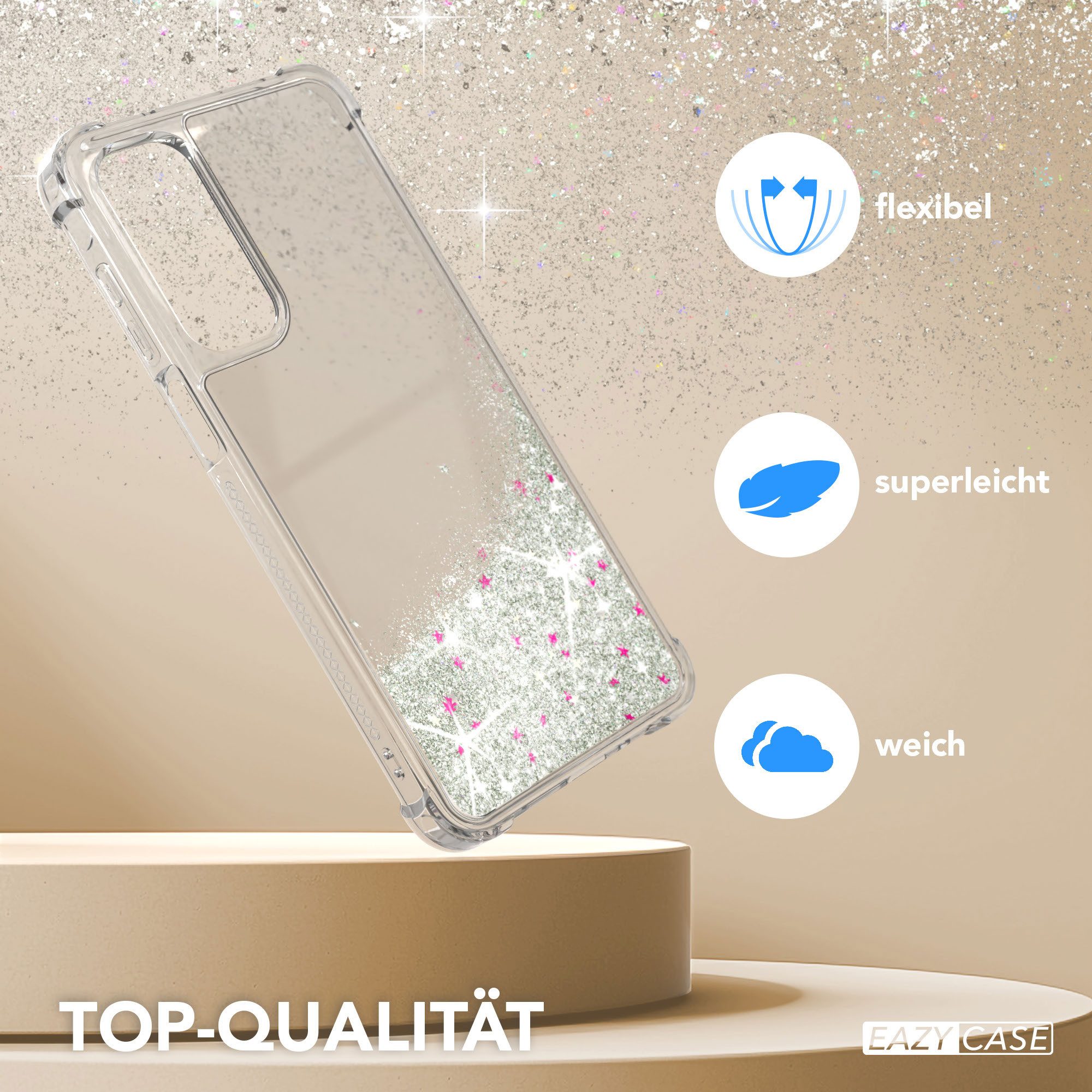 EAZY CASE Handyhülle Liquid Glittery Case für Samsung Galaxy A16 5G 6,7 Zoll, Kratzfeste Silikonhülle stoßfestes Back Cover Phone Case Etui Silber