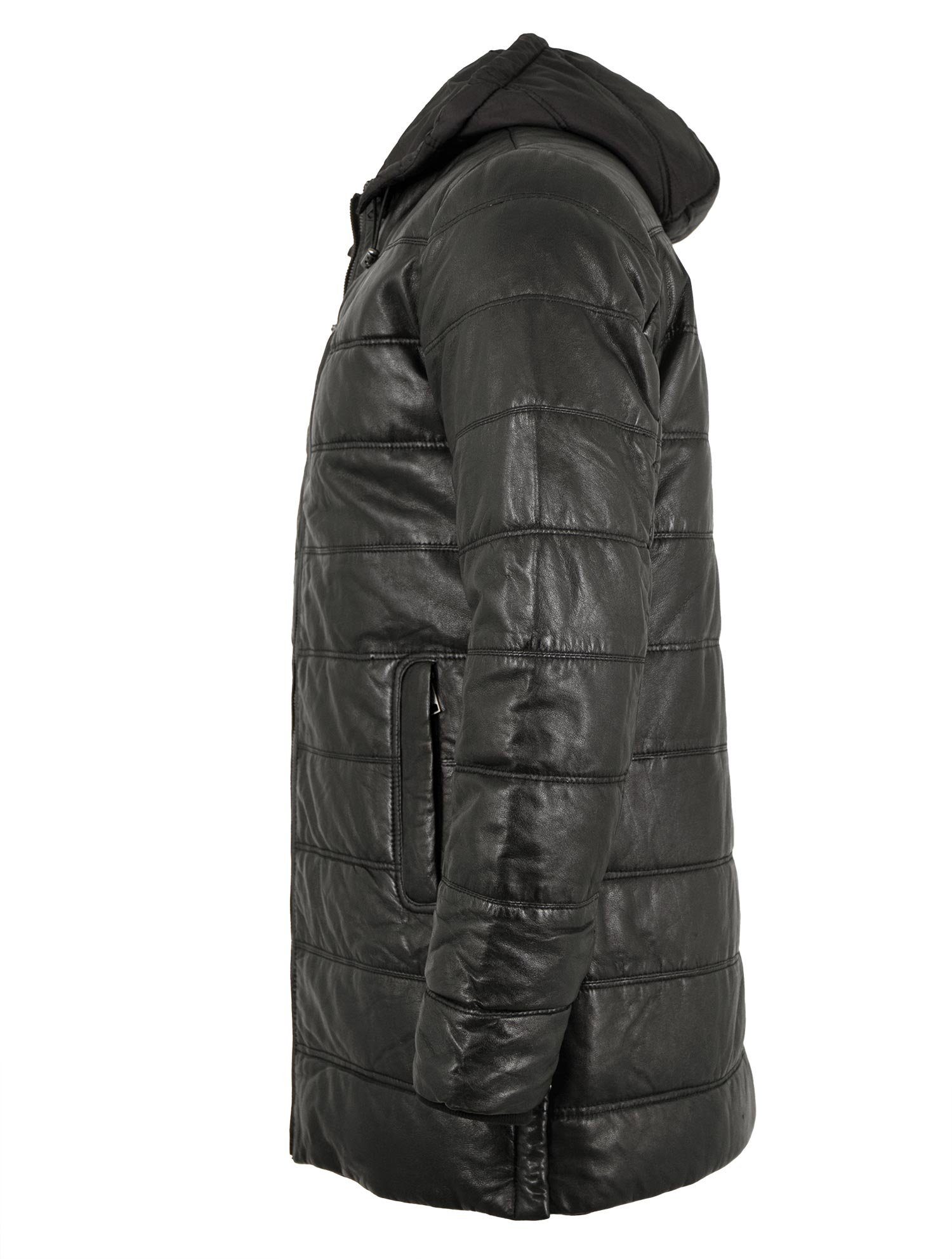 Deercraft Lederjacke DMQuirin Deercraft - Herren Lederjacke Steppjacke Kapuze Lammnappa schwarz