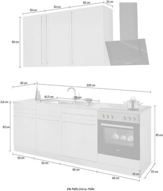 wiho Küchen Küchenzeile Chicago, ohne E-Geräte, Breite 220 cm