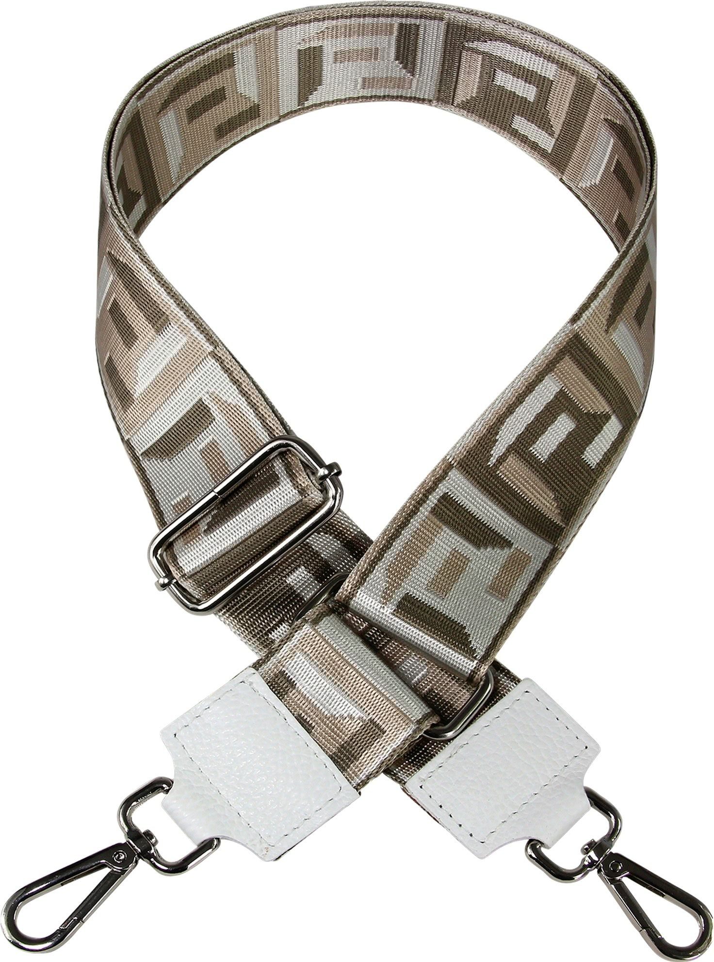 FLORENCE Tragegurt Florence Damen Boho-Gurt Canvas Leder, Damen Tragegurt, Echtes Leder, Panama Canvas weiß, hellbraun, 140cm